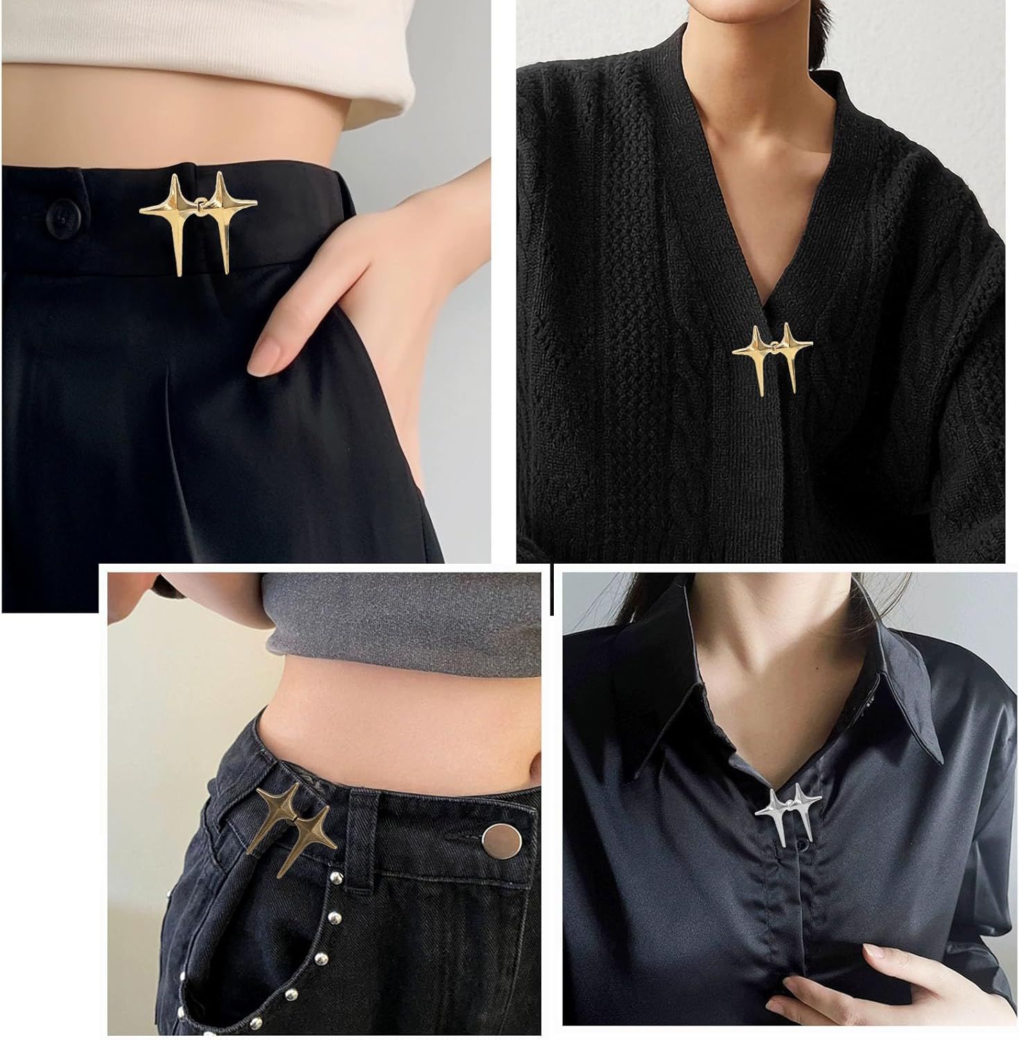 8 Sets Adjustable Star Button Pant Waist Tightener, Adjustable Waist Buckle Sets No Sew and No Tools Detachable Decorative Waist Buckles, Jean Buttons Pins for Loose Jeans, Pants, Skirts, Sleeves - Image 6