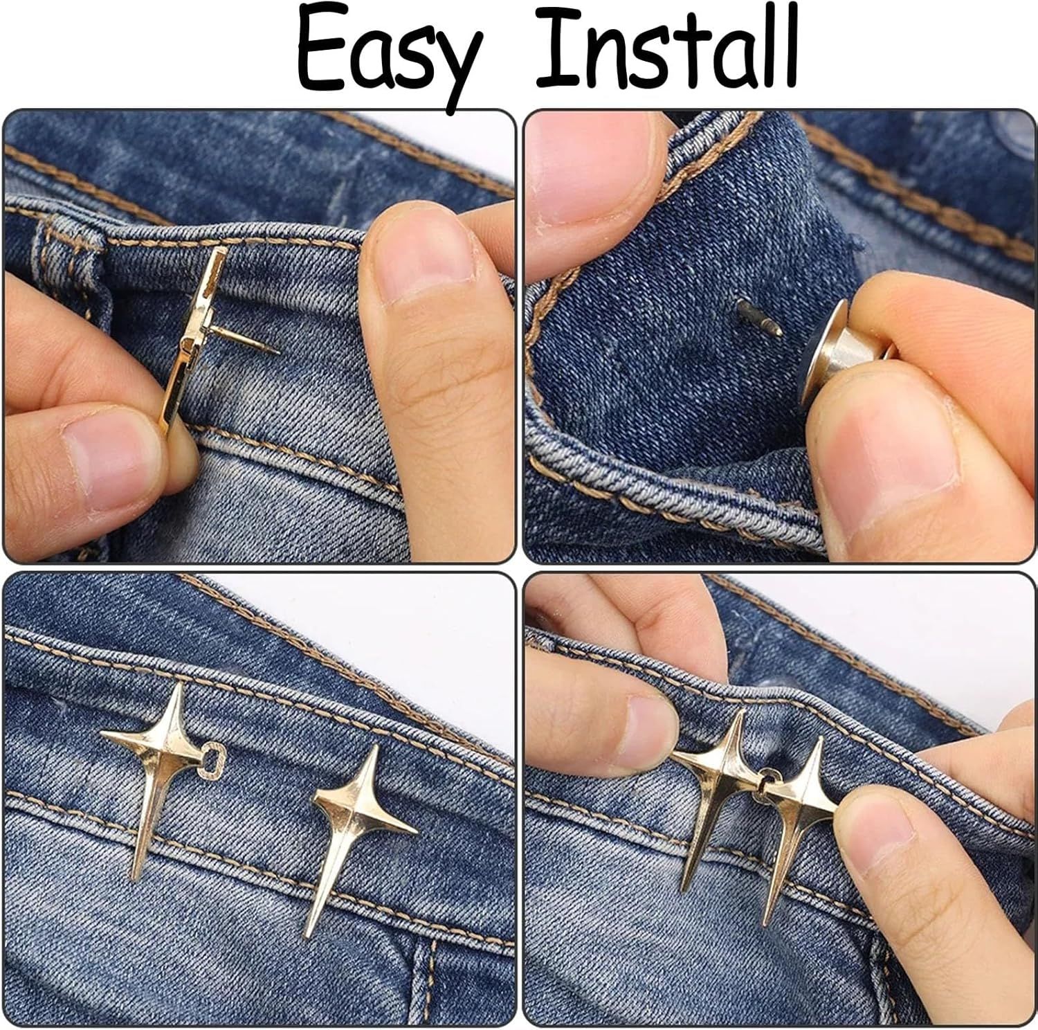 8 Sets Adjustable Star Button Pant Waist Tightener, Adjustable Waist Buckle Sets No Sew and No Tools Detachable Decorative Waist Buckles, Jean Buttons Pins for Loose Jeans, Pants, Skirts, Sleeves - Image 7