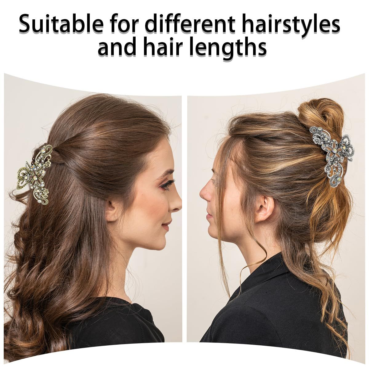 2 PCS Vintage Hair Claw Clips Rhinestone Clip Shiny Rhinestone Hollow Flower Claw Clip Metal Antique Silver Plated Hair Clips Retro Flower Non Slip Hair Jaw Clips for Women Girls - Image 6