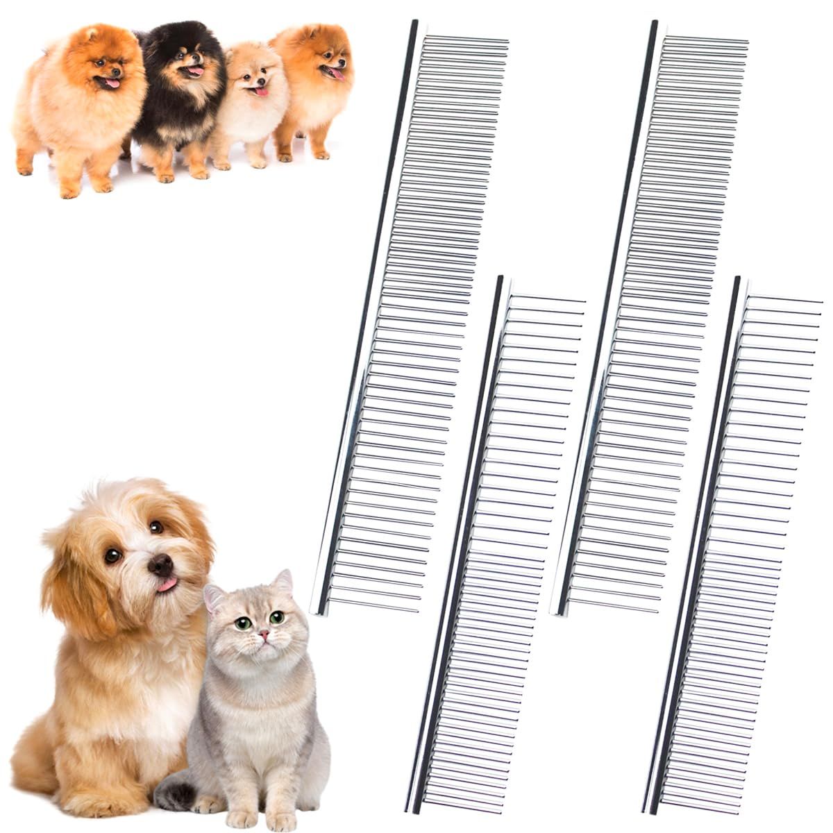 4 PCS Stainless-Steel Comb Dog Combs for Knots, Mats & Loose Hair Removal - Effective Dematting Tool, Comfortable, Lightweight, Portable & Safe for Dogs, Cats & Pets - Image 1