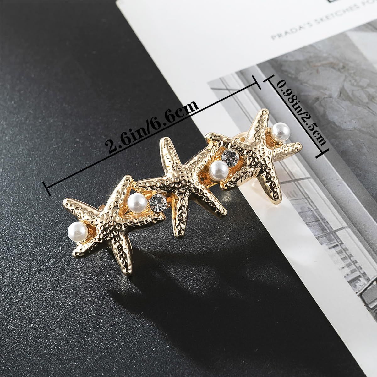 4 PCS Starfish Hair Barrettes for Women Girls Hair Clips Pearl Spring Hair Clip Accessories Women Fashion Ponytail Holders French Barrettes for Thick Hair Clips for Long Hair for Daily Use - Image 2