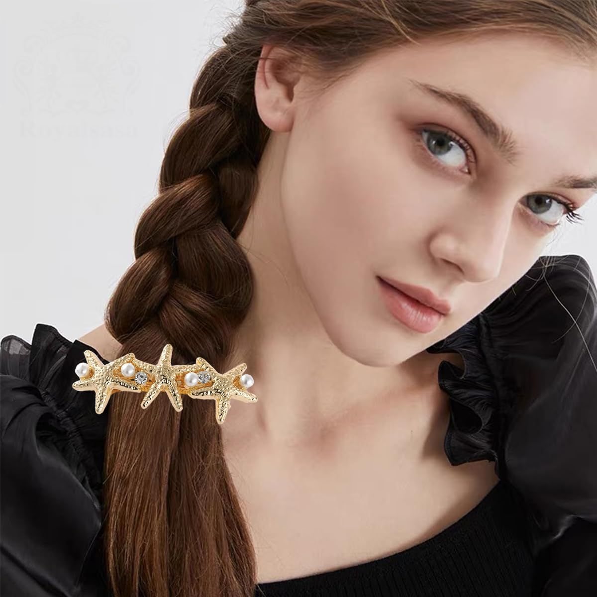 4 PCS Starfish Hair Barrettes for Women Girls Hair Clips Pearl Spring Hair Clip Accessories Women Fashion Ponytail Holders French Barrettes for Thick Hair Clips for Long Hair for Daily Use - Image 5