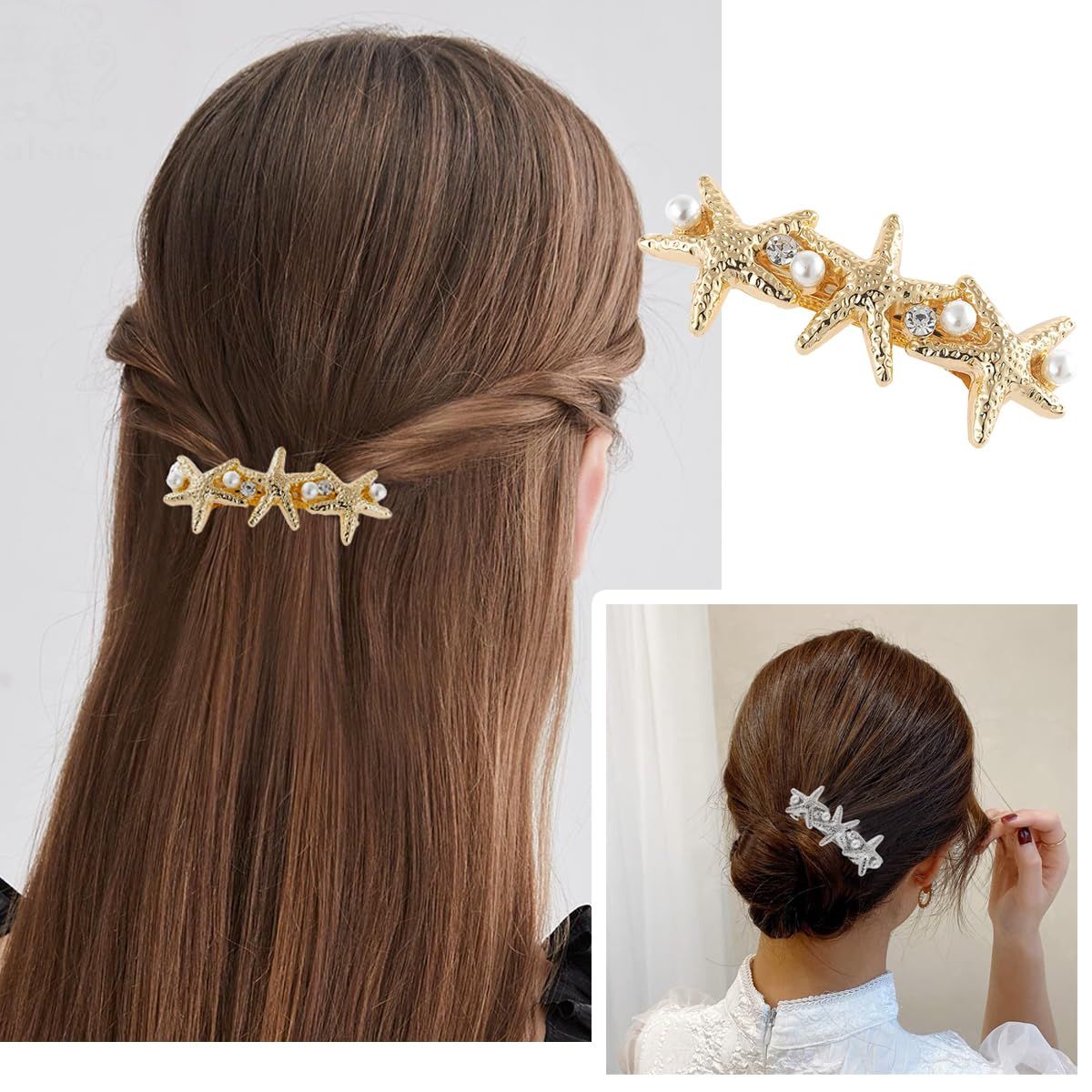 4 PCS Starfish Hair Barrettes for Women Girls Hair Clips Pearl Spring Hair Clip Accessories Women Fashion Ponytail Holders French Barrettes for Thick Hair Clips for Long Hair for Daily Use - Image 7