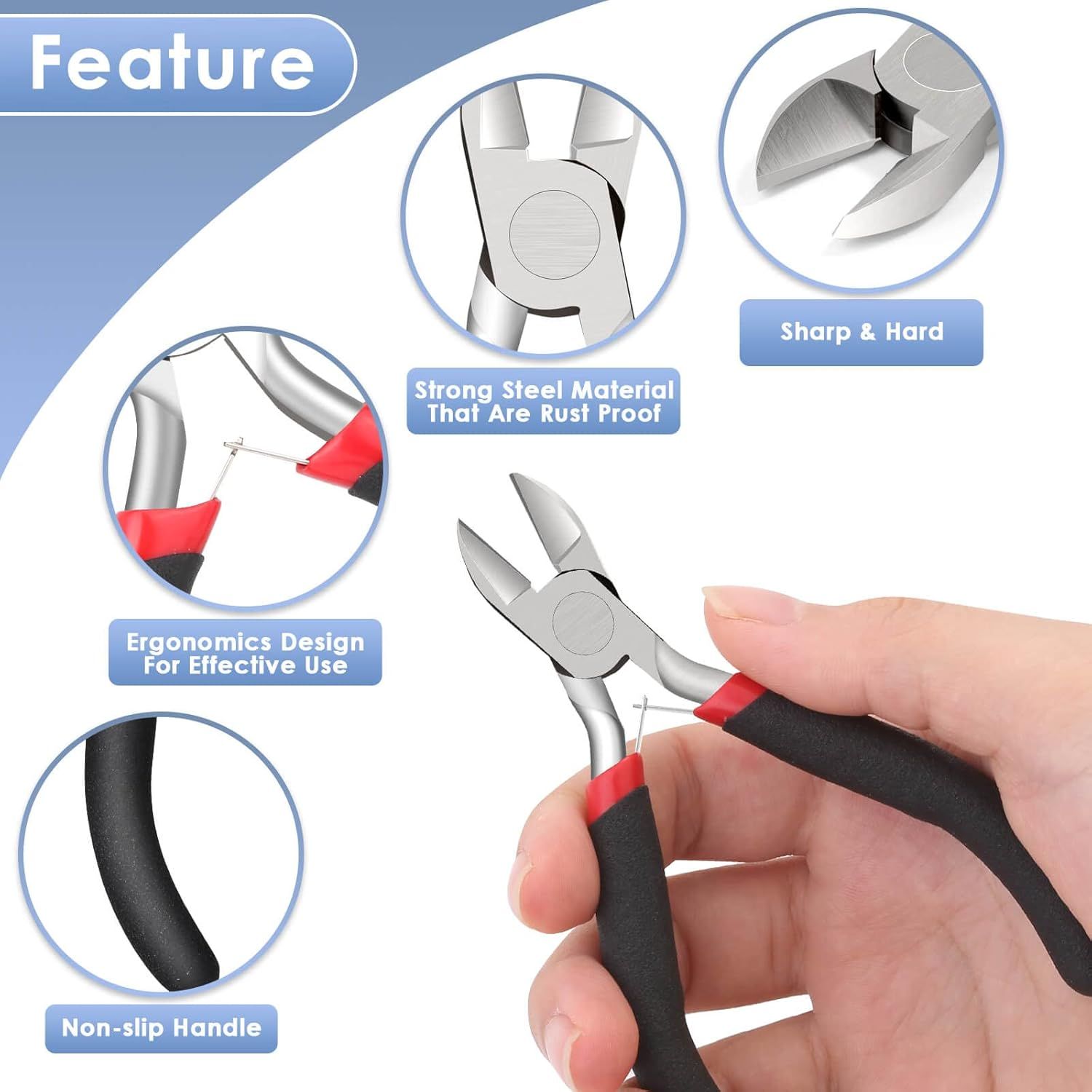 Wire Cutters, Small Side Cutters for Crafts, Flush Cutting Pliers for Jewelry Making, Floral Wire Cutters for Artificial Flowers, Zip Tie Cutters for Cable Tie, Wire Cutting Tool for Guitar Strings - Image 5