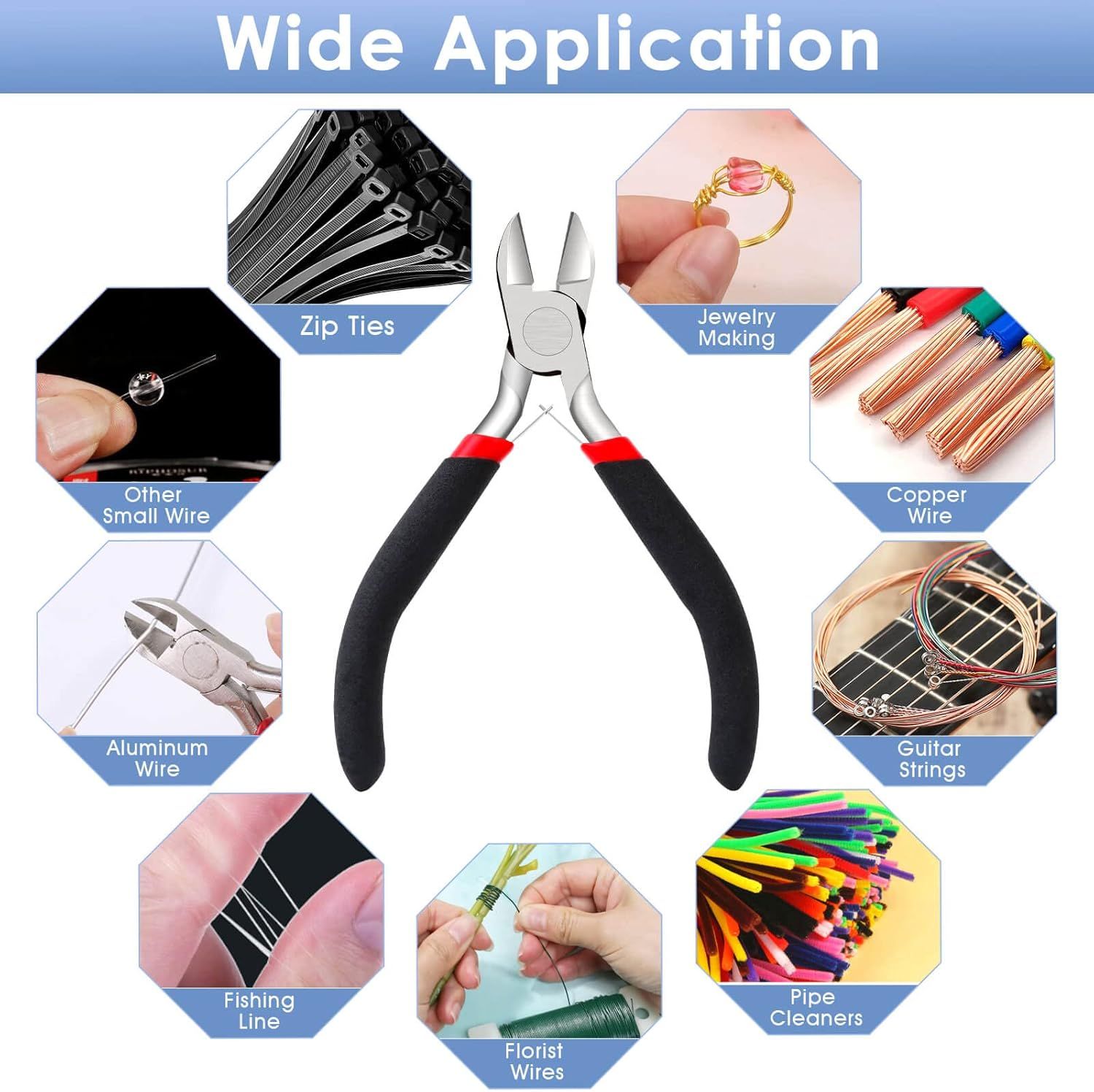 Wire Cutters, Small Side Cutters for Crafts, Flush Cutting Pliers for Jewelry Making, Floral Wire Cutters for Artificial Flowers, Zip Tie Cutters for Cable Tie, Wire Cutting Tool for Guitar Strings - Image 7