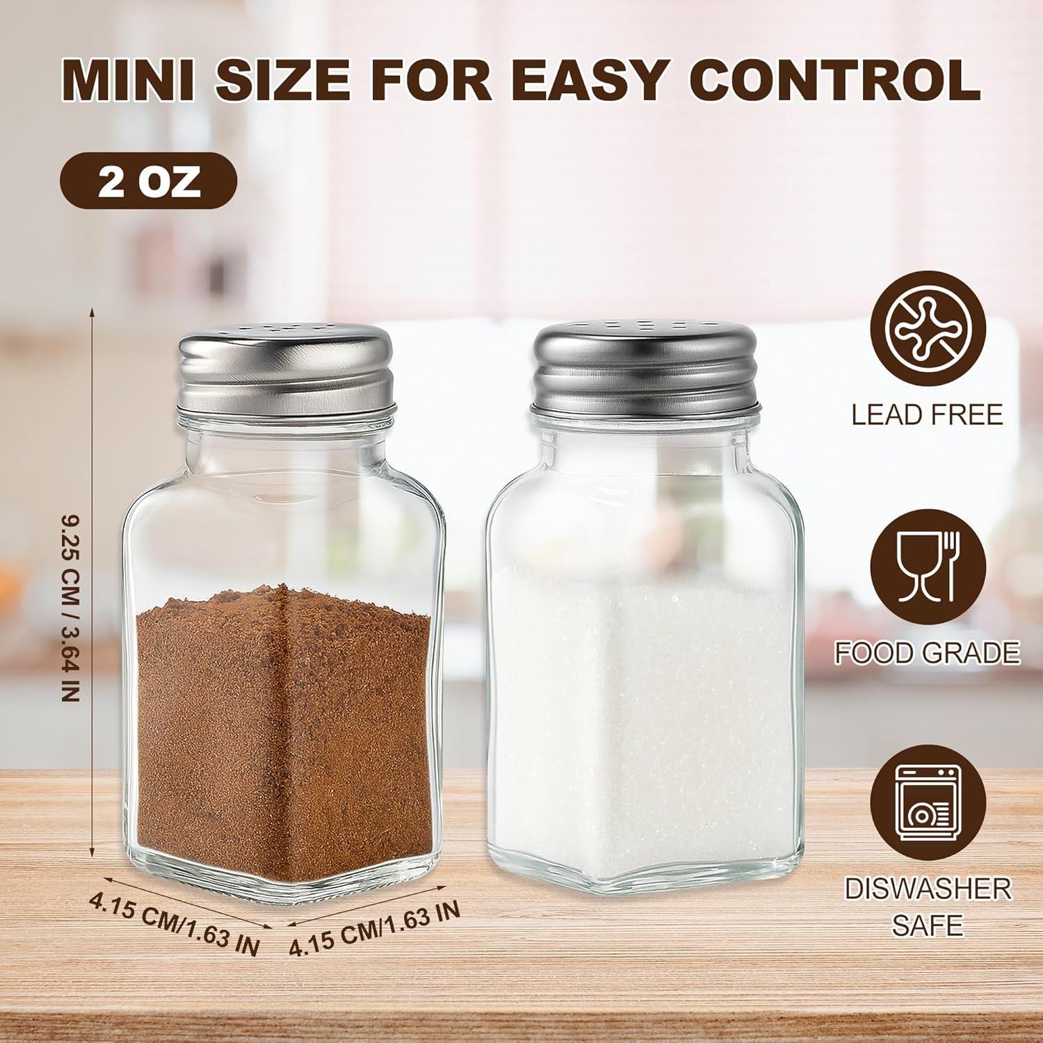 Salt and Pepper Shakers Set, Salt Shaker 2 Pcs,High Transparency Glass Stainless Steel Kitchen Tools Home Essential - Image 2