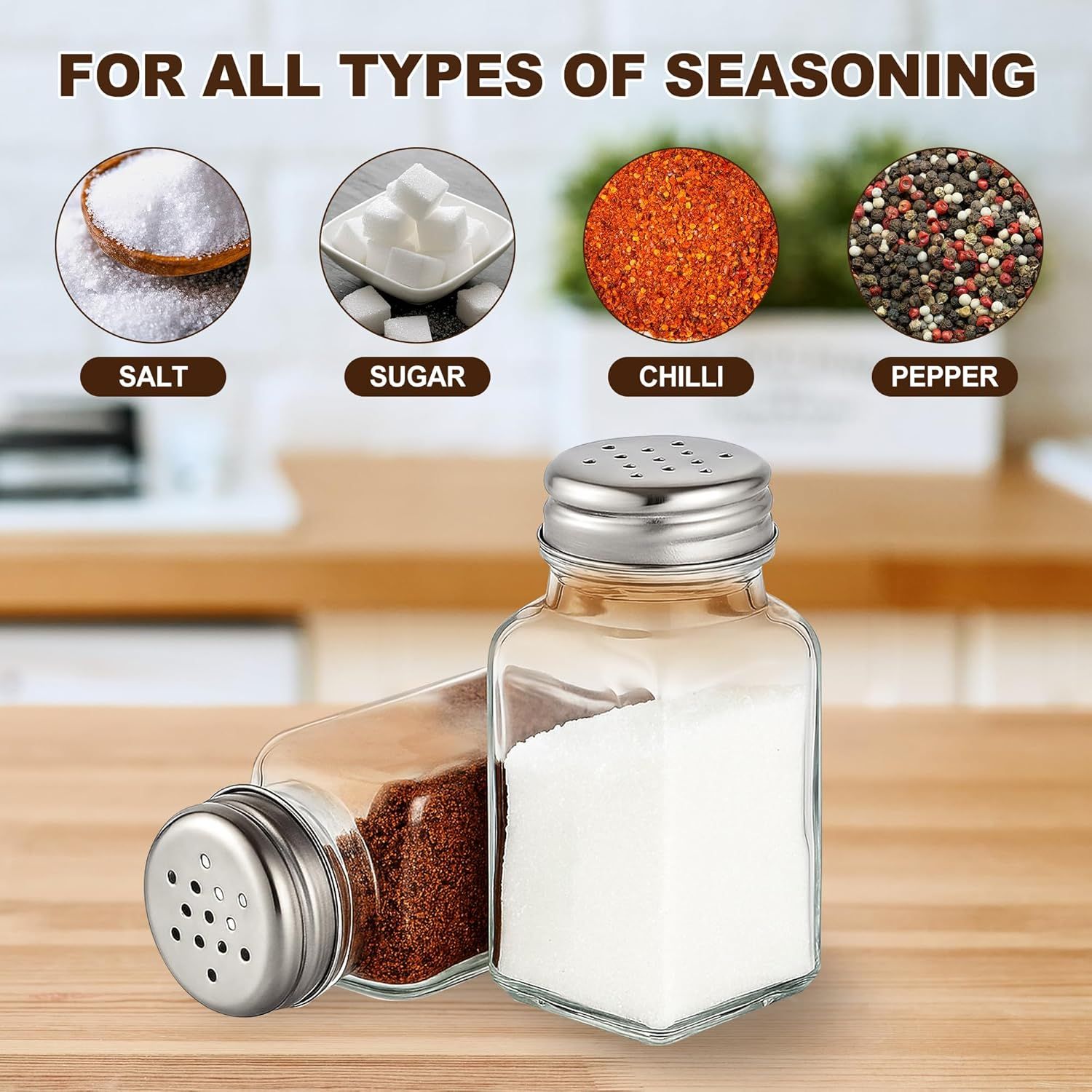 Salt and Pepper Shakers Set, Salt Shaker 2 Pcs,High Transparency Glass Stainless Steel Kitchen Tools Home Essential - Image 5