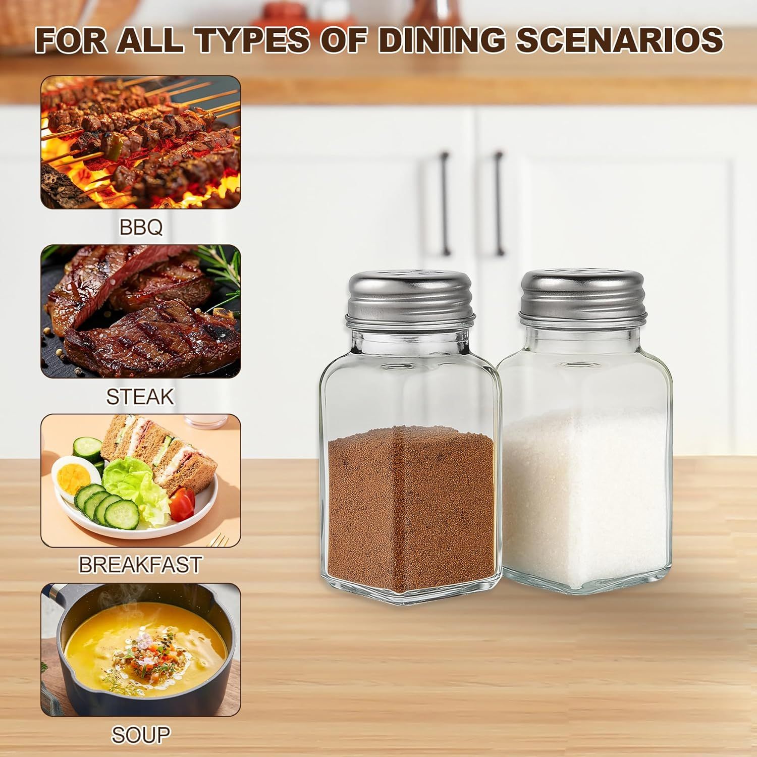 Salt and Pepper Shakers Set, Salt Shaker 2 Pcs,High Transparency Glass Stainless Steel Kitchen Tools Home Essential - Image 6