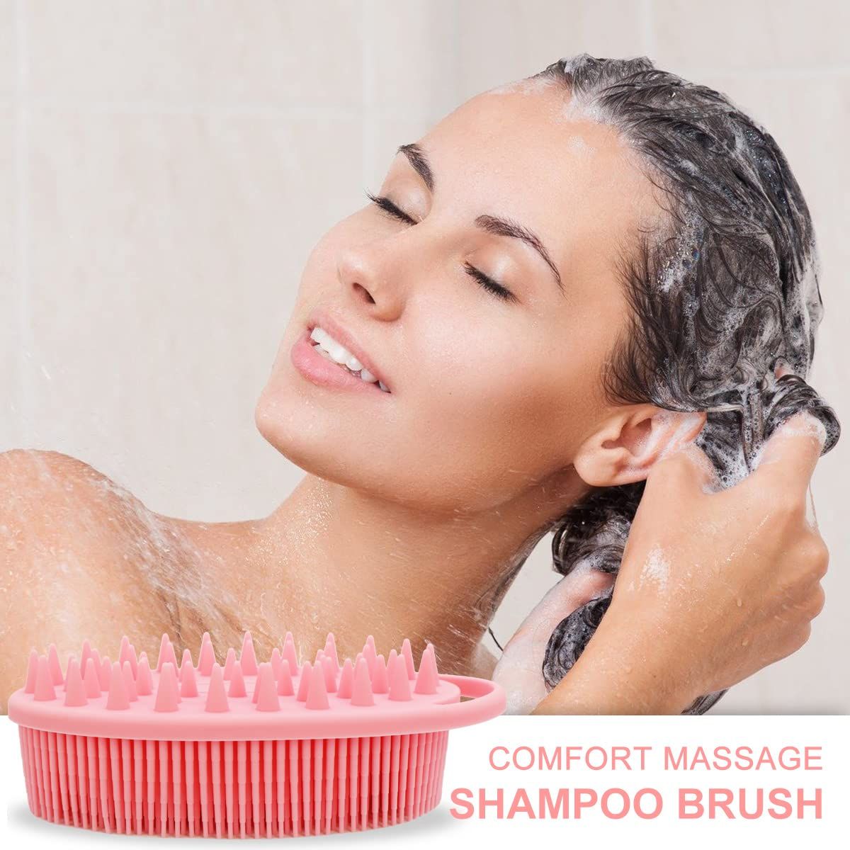 Upgrade 2 in 1 Bath and Shampoo Body Brush, Silicone Exfoliating Body Scrubber for Use in Shower, Premium Silicone Loofah, Head Scrubber, Scalp Massager, Easy to Clean (1PC Pink) - Image 3