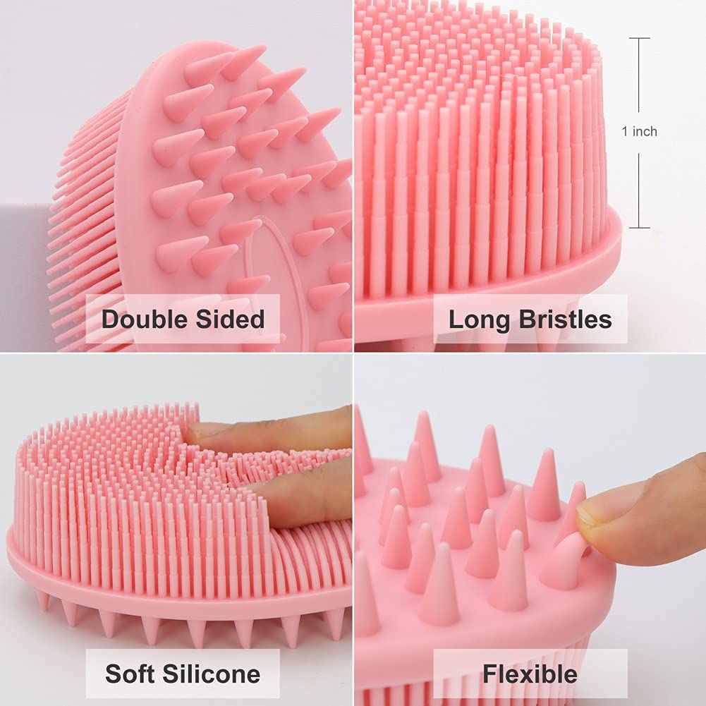 Upgrade 2 in 1 Bath and Shampoo Body Brush, Silicone Exfoliating Body Scrubber for Use in Shower, Premium Silicone Loofah, Head Scrubber, Scalp Massager, Easy to Clean (1PC Pink) - Image 4