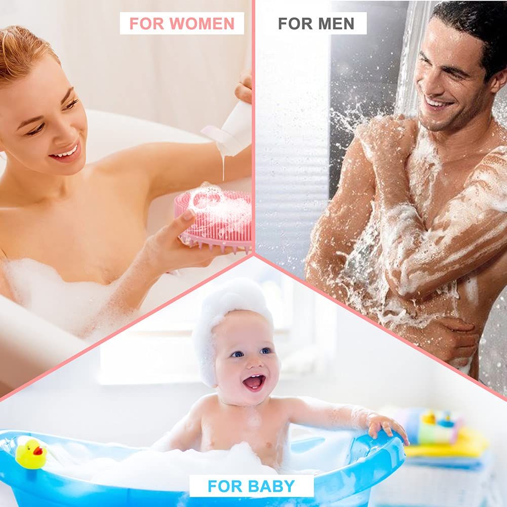 Upgrade 2 in 1 Bath and Shampoo Body Brush, Silicone Exfoliating Body Scrubber for Use in Shower, Premium Silicone Loofah, Head Scrubber, Scalp Massager, Easy to Clean (1PC Pink) - Image 7