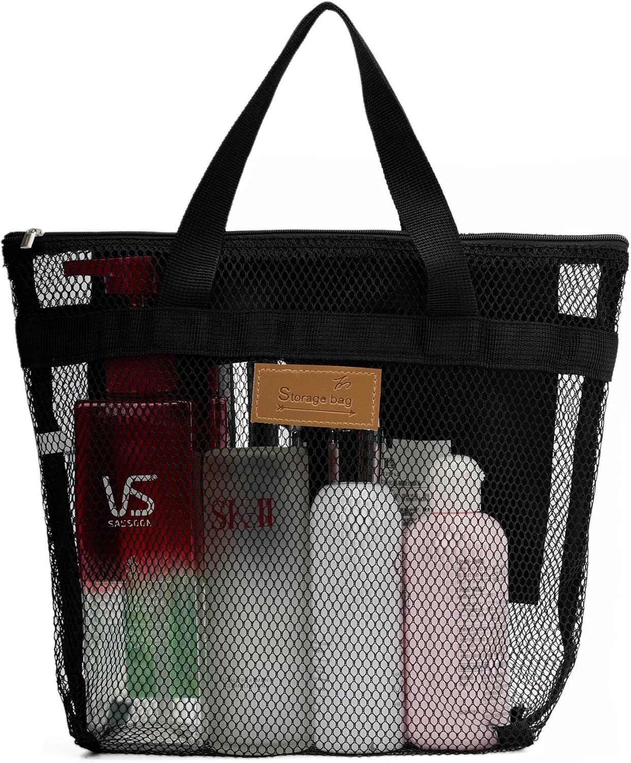 Mesh Shower Caddy Bag Portable Hanging Toiletry and Bath Organizer with Zipper for Travel, Gym, Camping, College Dorms, Beach - Image 1