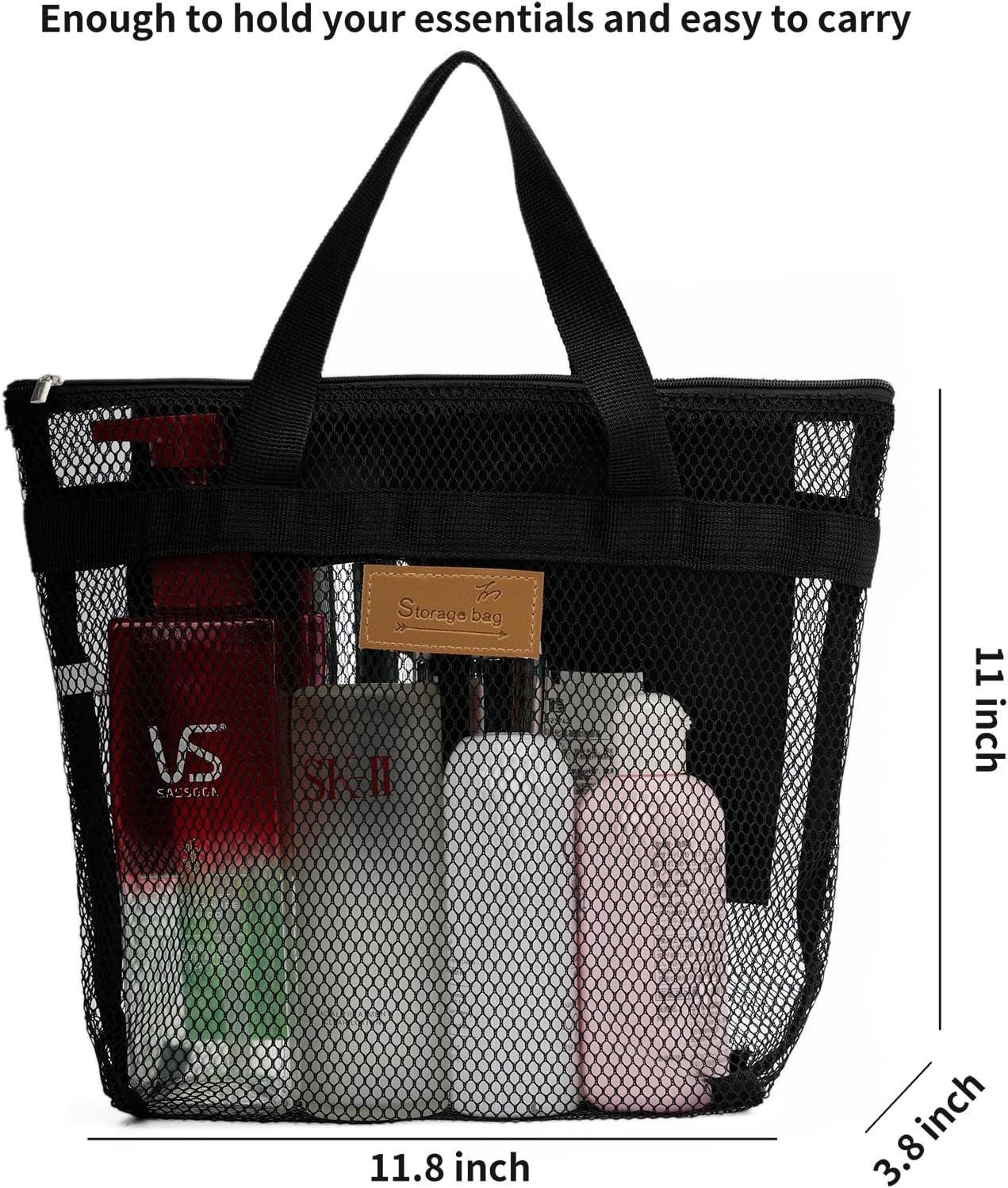 Mesh Shower Caddy Bag Portable Hanging Toiletry and Bath Organizer with Zipper for Travel, Gym, Camping, College Dorms, Beach - Image 5