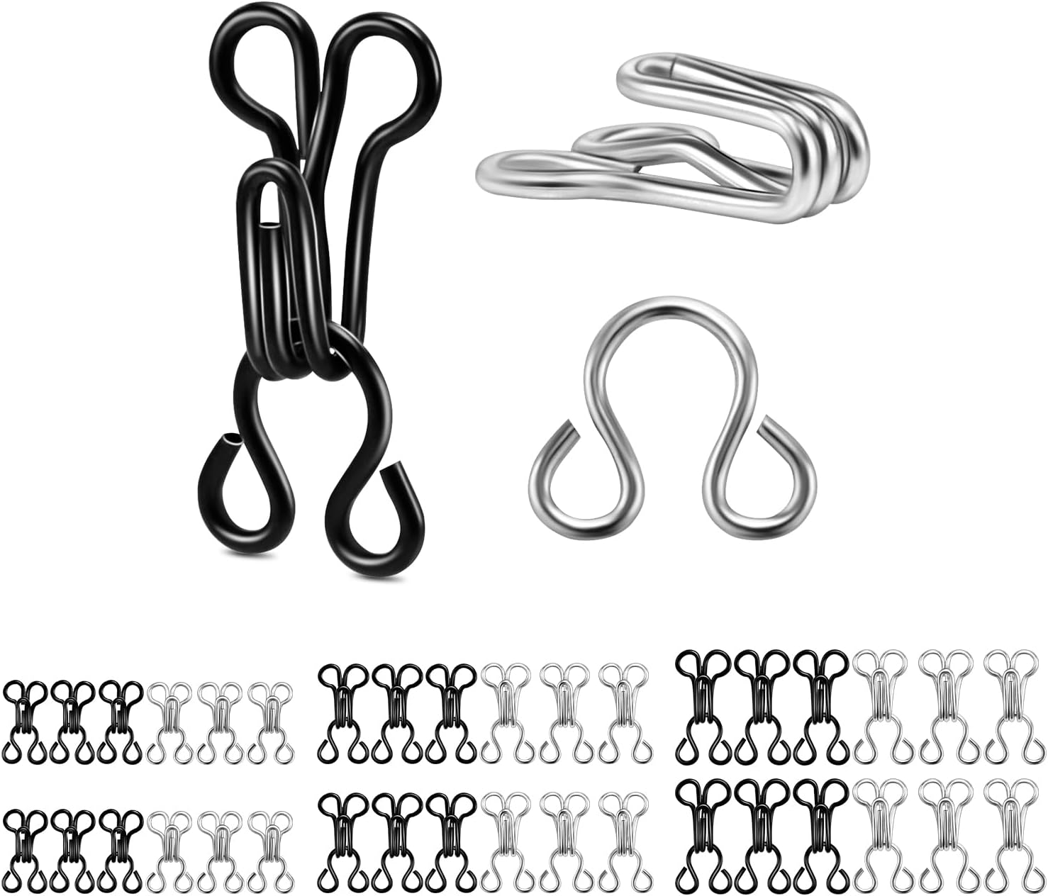 120 Set Tiny Hooks and Eyes Closures for Sewing, Bra Hook Replacement Clasps, Hook and Eye Clasp for Clothing Bra Trousers Skirt Underwear Sewing DIY Craft - Image 1