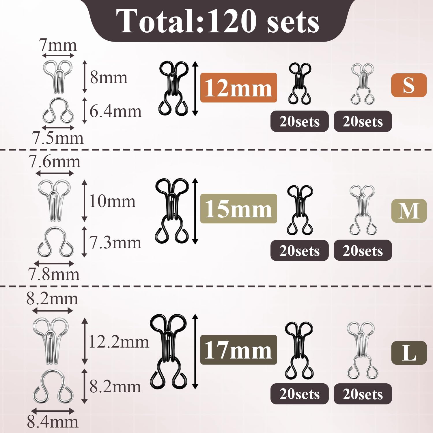 120 Set Tiny Hooks and Eyes Closures for Sewing, Bra Hook Replacement Clasps, Hook and Eye Clasp for Clothing Bra Trousers Skirt Underwear Sewing DIY Craft - Image 3