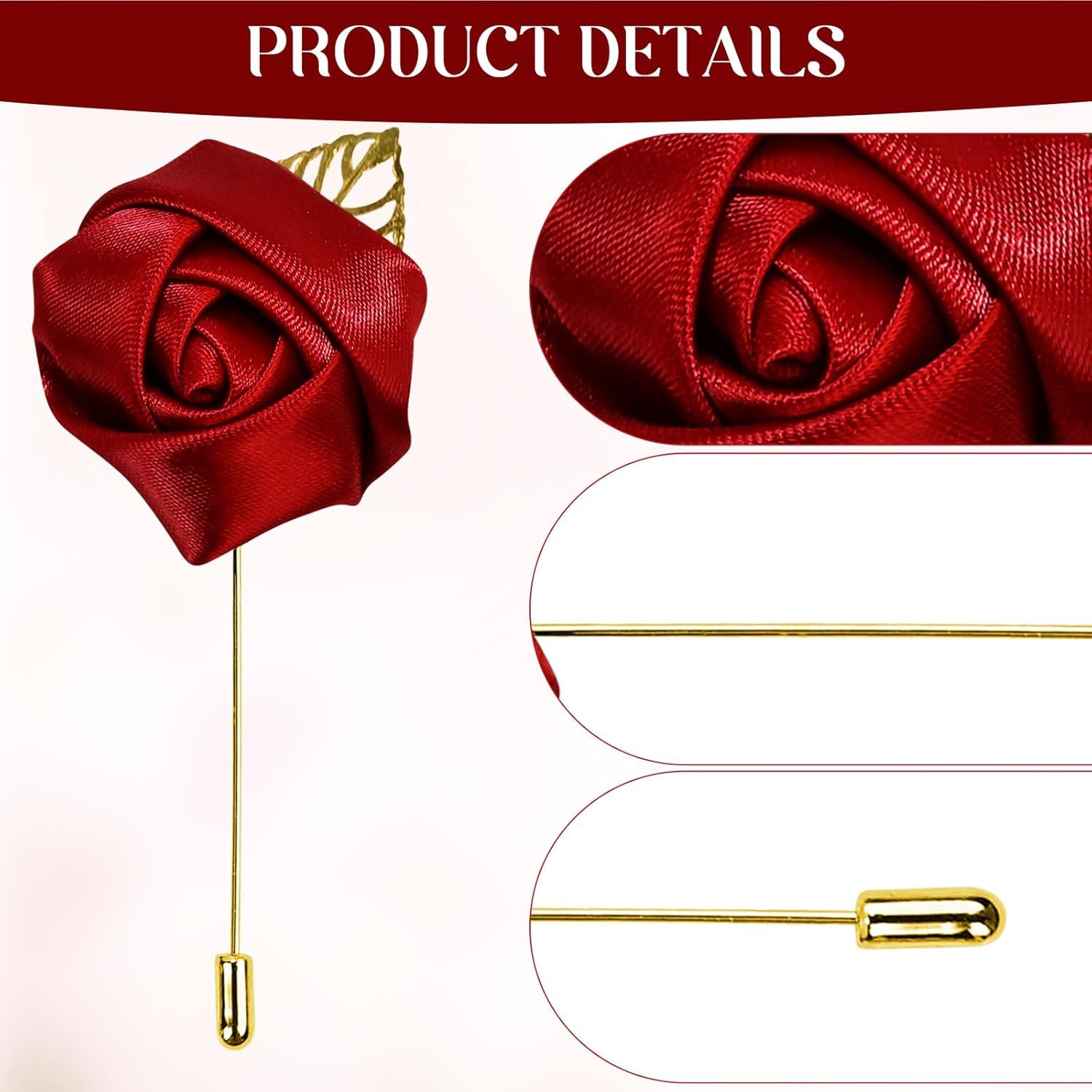 1Pcs Flower Lapel Pins,Rose Pins for Men for Dance,Party,Wedding - Image 3