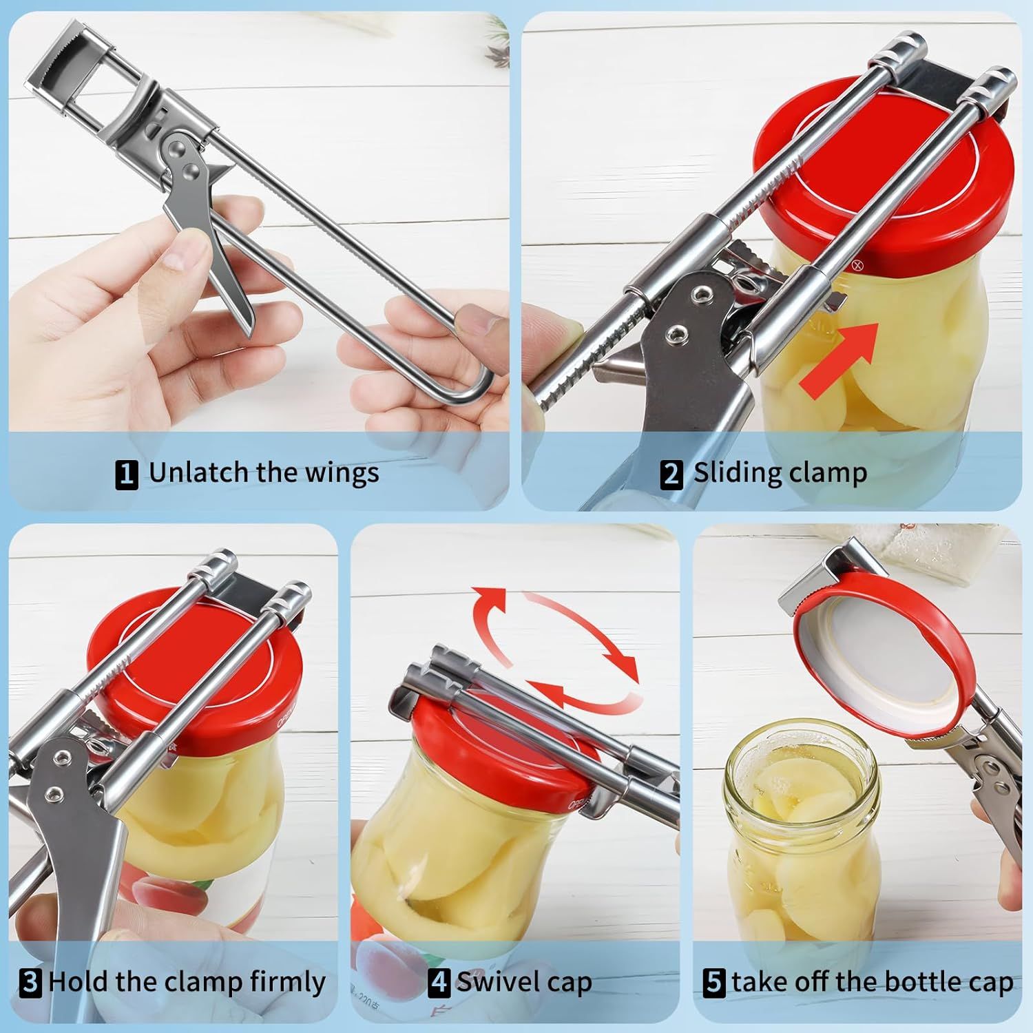 Bottle Opener & Jar Opener for Weak Hands, Adjustable Stainless Steel Can Opener, Multifunctional Jar Lid Opener Gripper for Seniors with Arthritis - Image 4