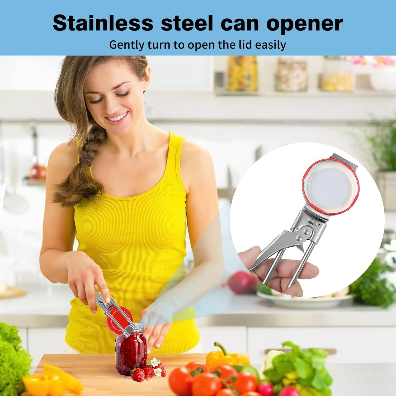Bottle Opener & Jar Opener for Weak Hands, Adjustable Stainless Steel Can Opener, Multifunctional Jar Lid Opener Gripper for Seniors with Arthritis - Image 7