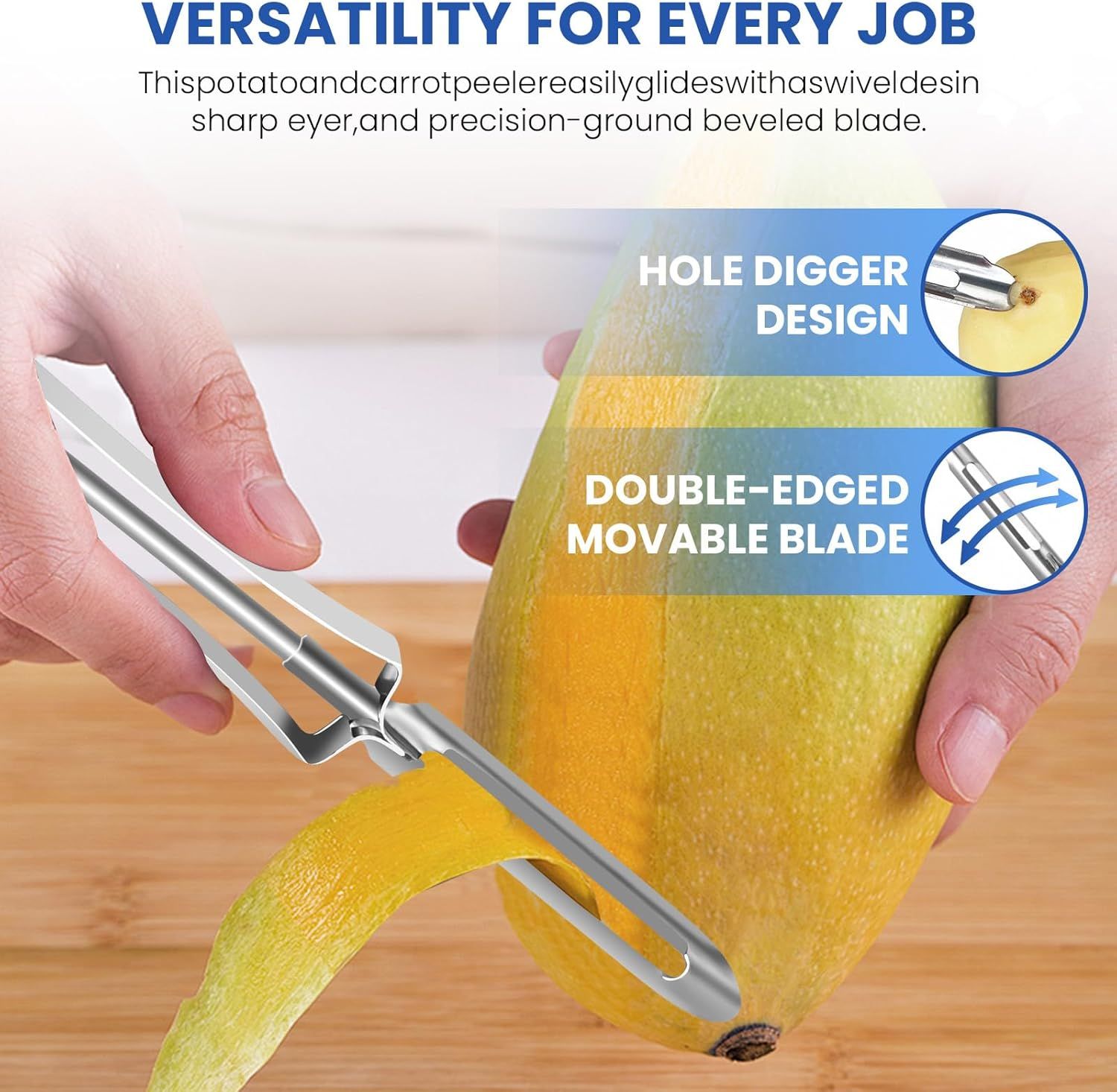 Stainless Steel Peelers,Multi-function Vegetable Peelers for Veggie, Potato, Carrot, Fruit, Apple - Image 3
