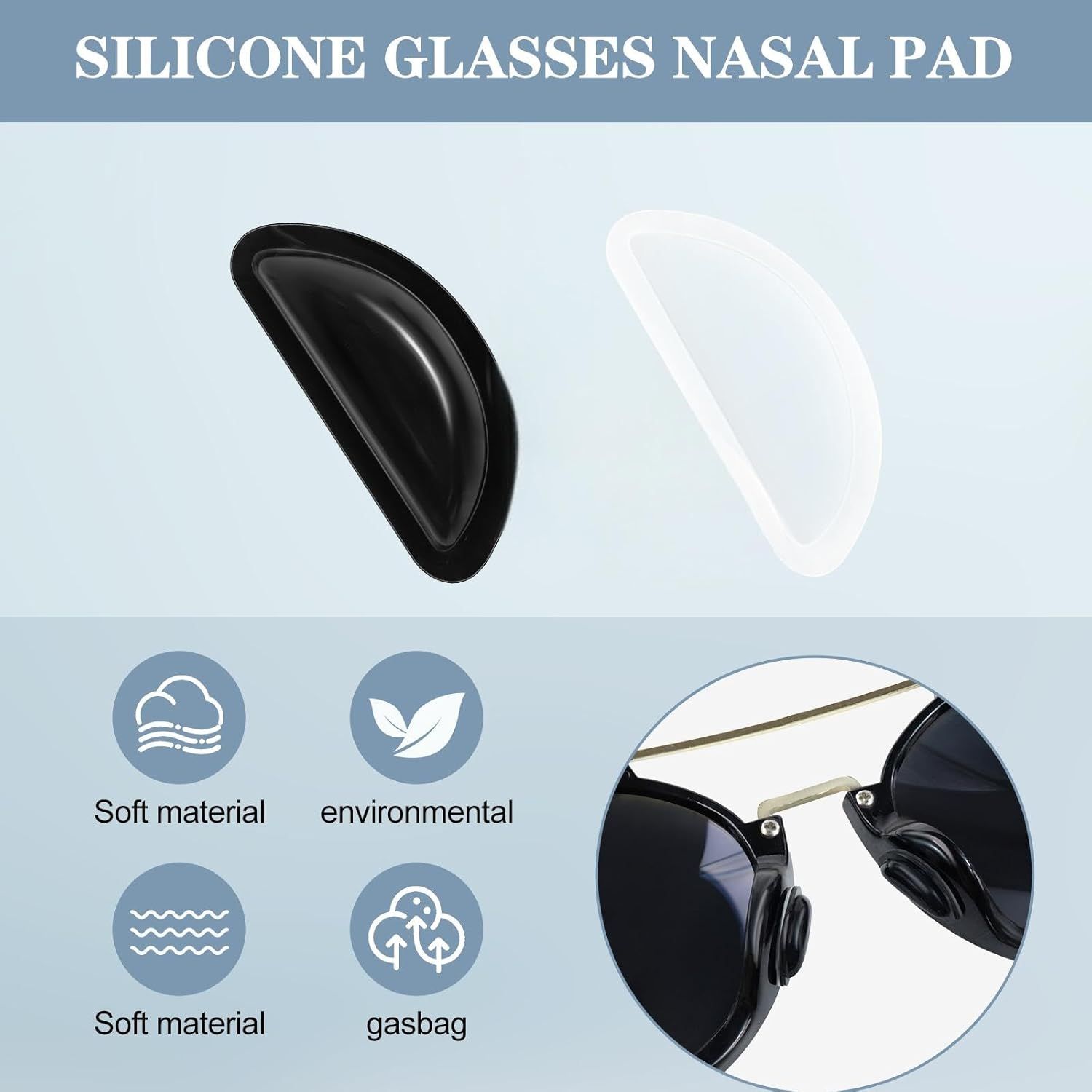 12 Pairs Soft Silicone Adhesive Eyeglass Nose Pads Non Slip with 3.5 Mm/ 0.4 Inch Thickness Air Bag for All Type Full Plastic Frames, Sunglasses, Reading Glasses (Black) - Image 3