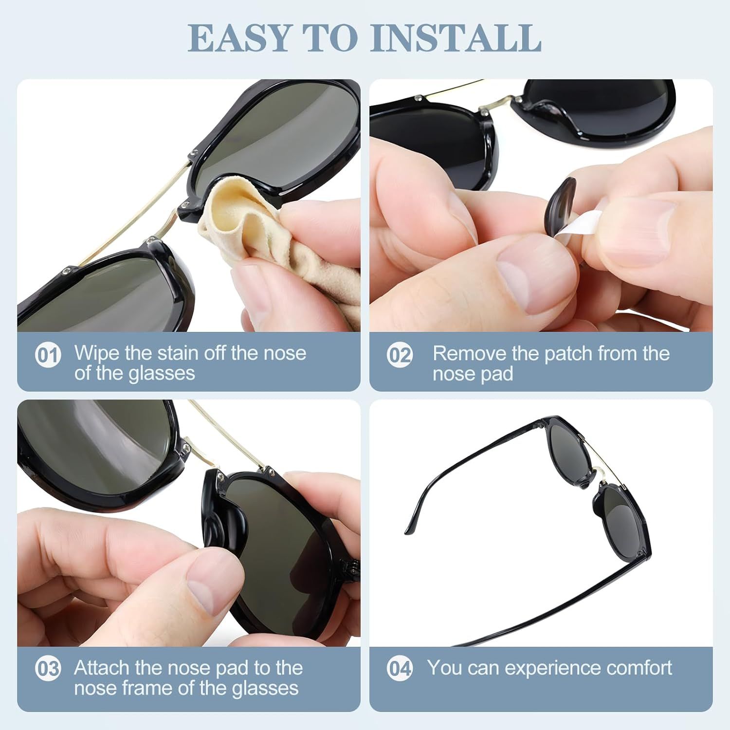 12 Pairs Soft Silicone Adhesive Eyeglass Nose Pads Non Slip with 3.5 Mm/ 0.4 Inch Thickness Air Bag for All Type Full Plastic Frames, Sunglasses, Reading Glasses (Black) - Image 4