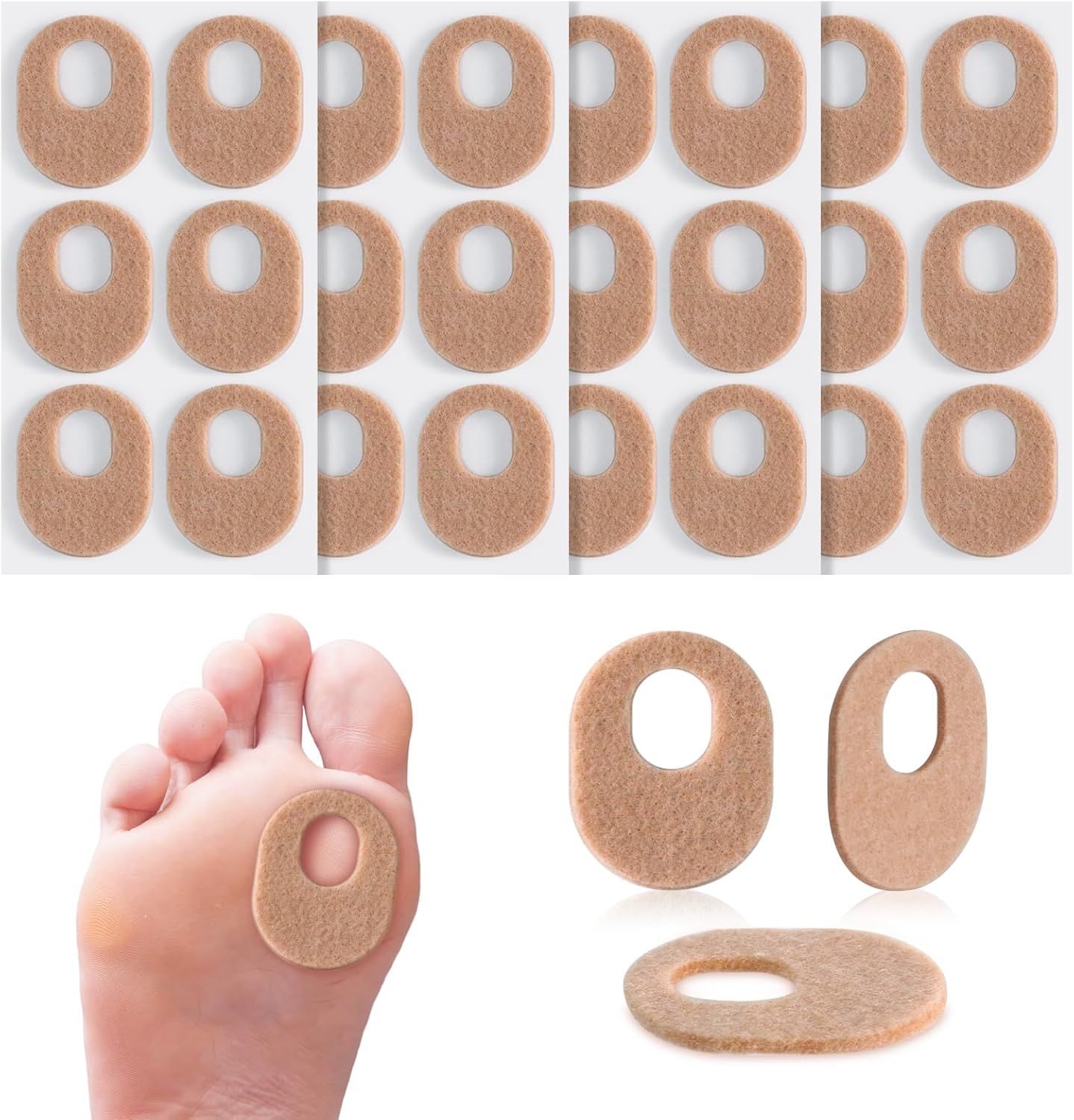 24Pcs Callus Pads，Soft Felt Callus Oval Shape Cushion Pads for Toes and Feet, Reduce Pain, Pressure and Friction from Shoes - Image 1