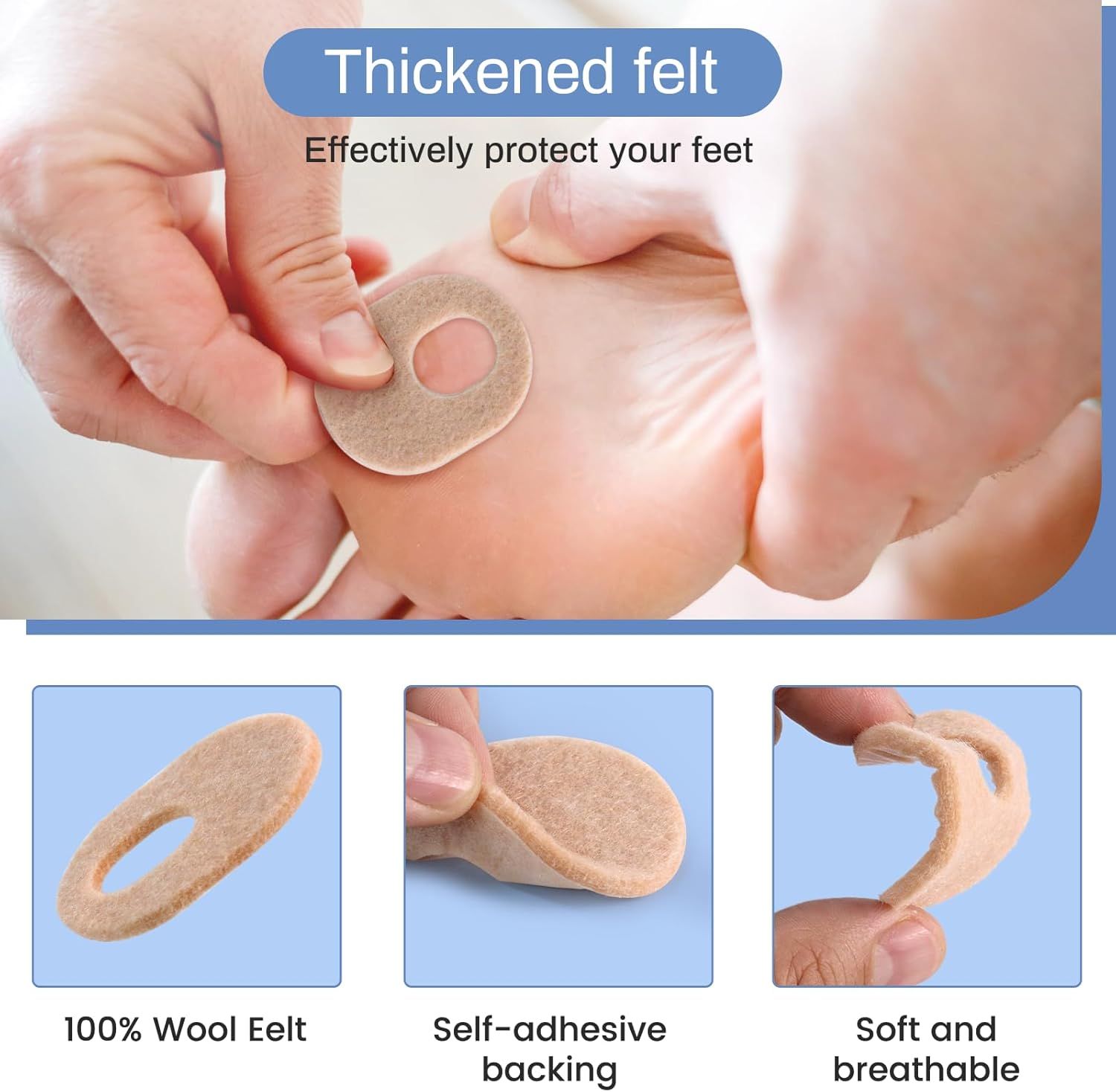 24Pcs Callus Pads，Soft Felt Callus Oval Shape Cushion Pads for Toes and Feet, Reduce Pain, Pressure and Friction from Shoes - Image 3