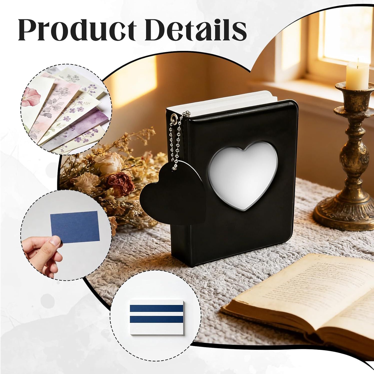 Mini Photo Album,3 Inch Photocard Book Heart Hollow Cover Photocard Binder 36 Pockets for Collect and Protect Photos (Black) - Image 4