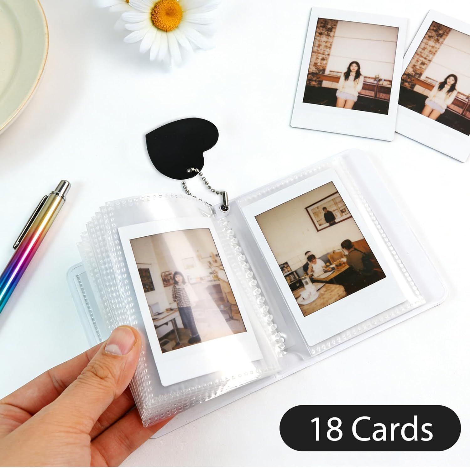 Mini Photo Album,3 Inch Photocard Book Heart Hollow Cover Photocard Binder 36 Pockets for Collect and Protect Photos (Black) - Image 5