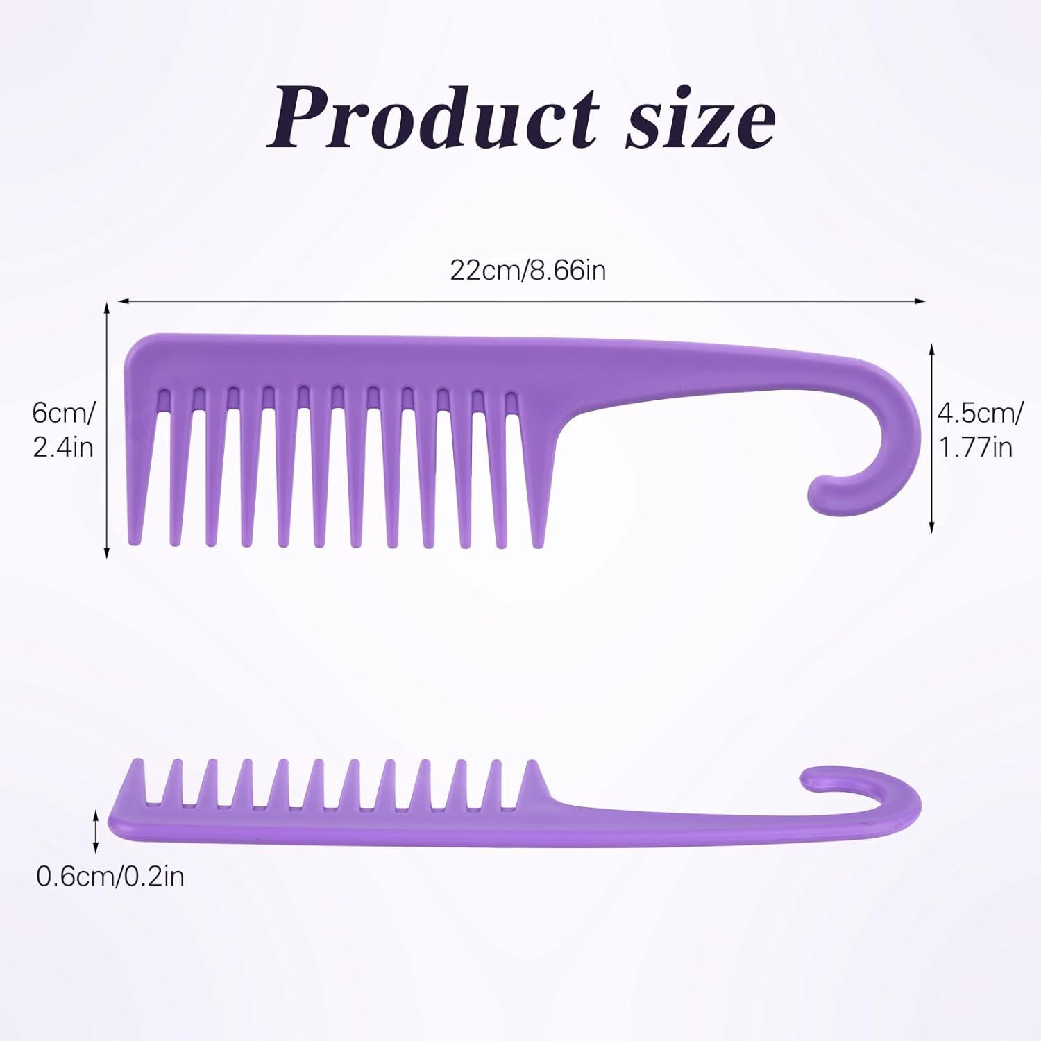 3PCS Wide Tooth Hair Combs with Hook, Large Detangling Shower Combs Set for Wet or Dry Hair, Conditioner Combs for Curly, Thick & Long Hair (Purple/Rose Red/Yellow) - Image 2
