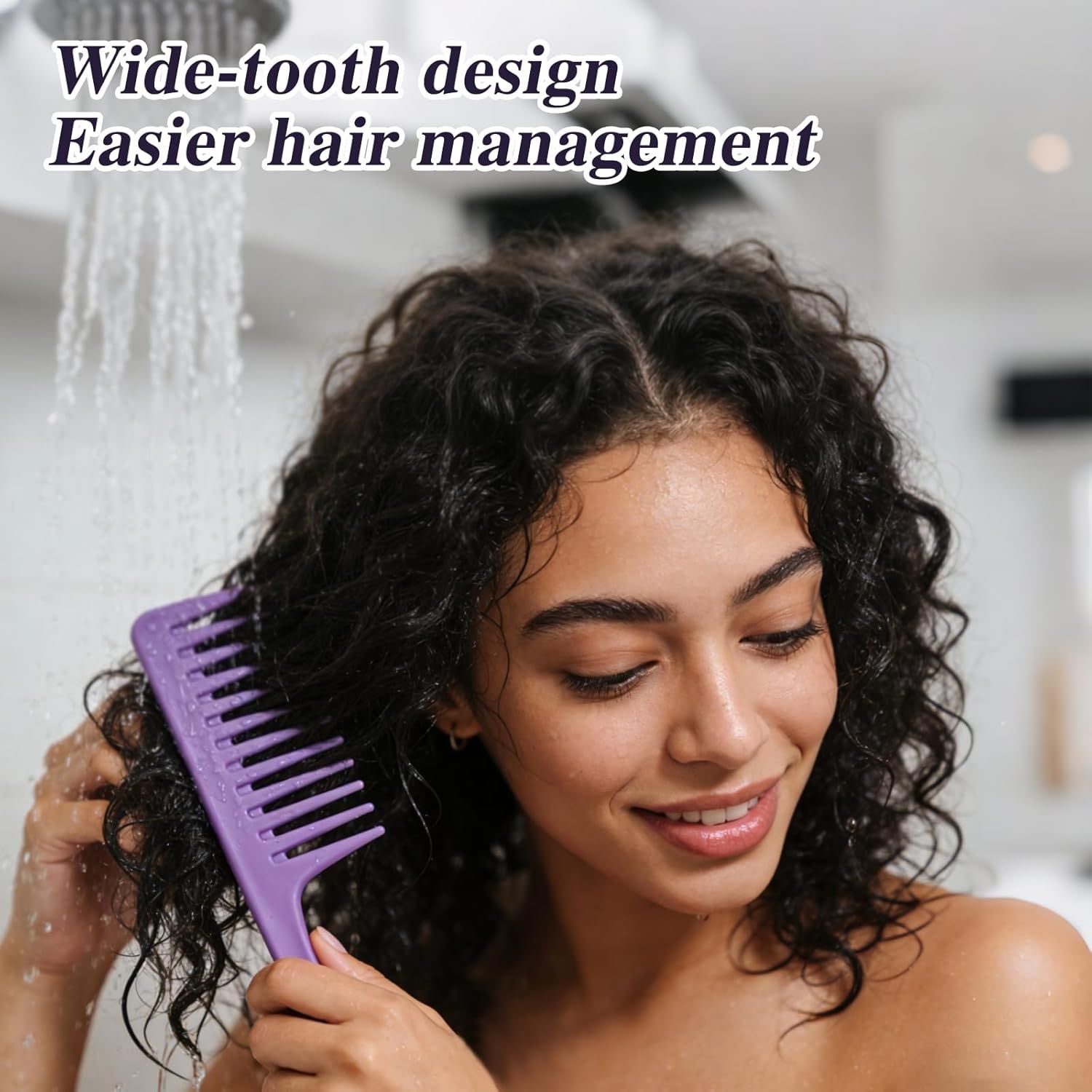 3PCS Wide Tooth Hair Combs with Hook, Large Detangling Shower Combs Set for Wet or Dry Hair, Conditioner Combs for Curly, Thick & Long Hair (Purple/Rose Red/Yellow) - Image 7