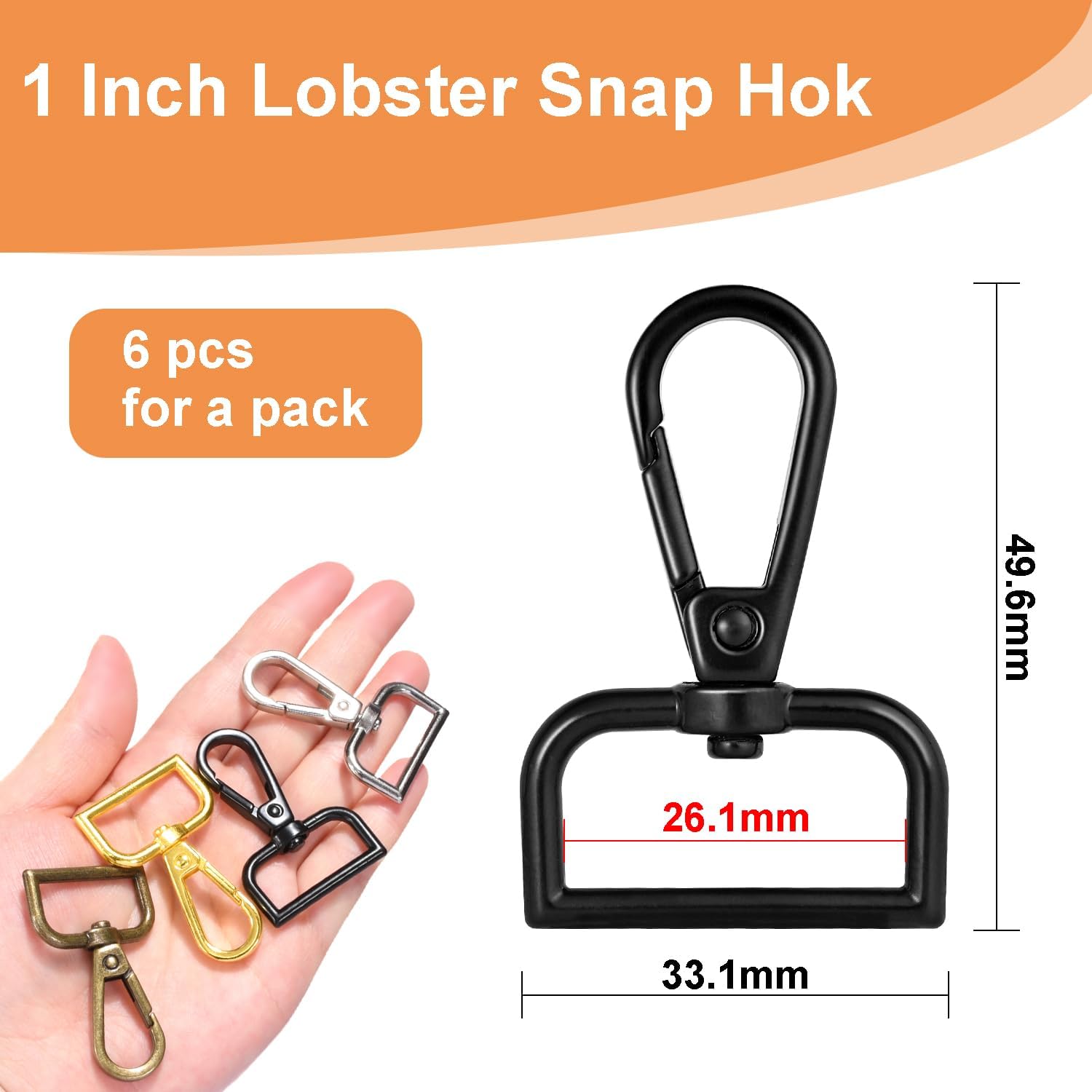 1 Inch Metal Swivel Snap Hooks, 6 Pack Lobster Claw Clasps for Keychains Purse Hardware Bag Making Lanyard Hooks(Black) - Image 2