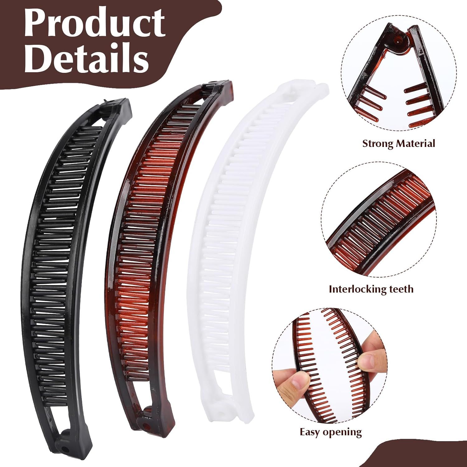9 Pcs Banana Clips,Banana Hair Clips Ponytail Hair Holder for Long Thick and Curly Hair Women Girls(Brown,Black,White) - Image 2