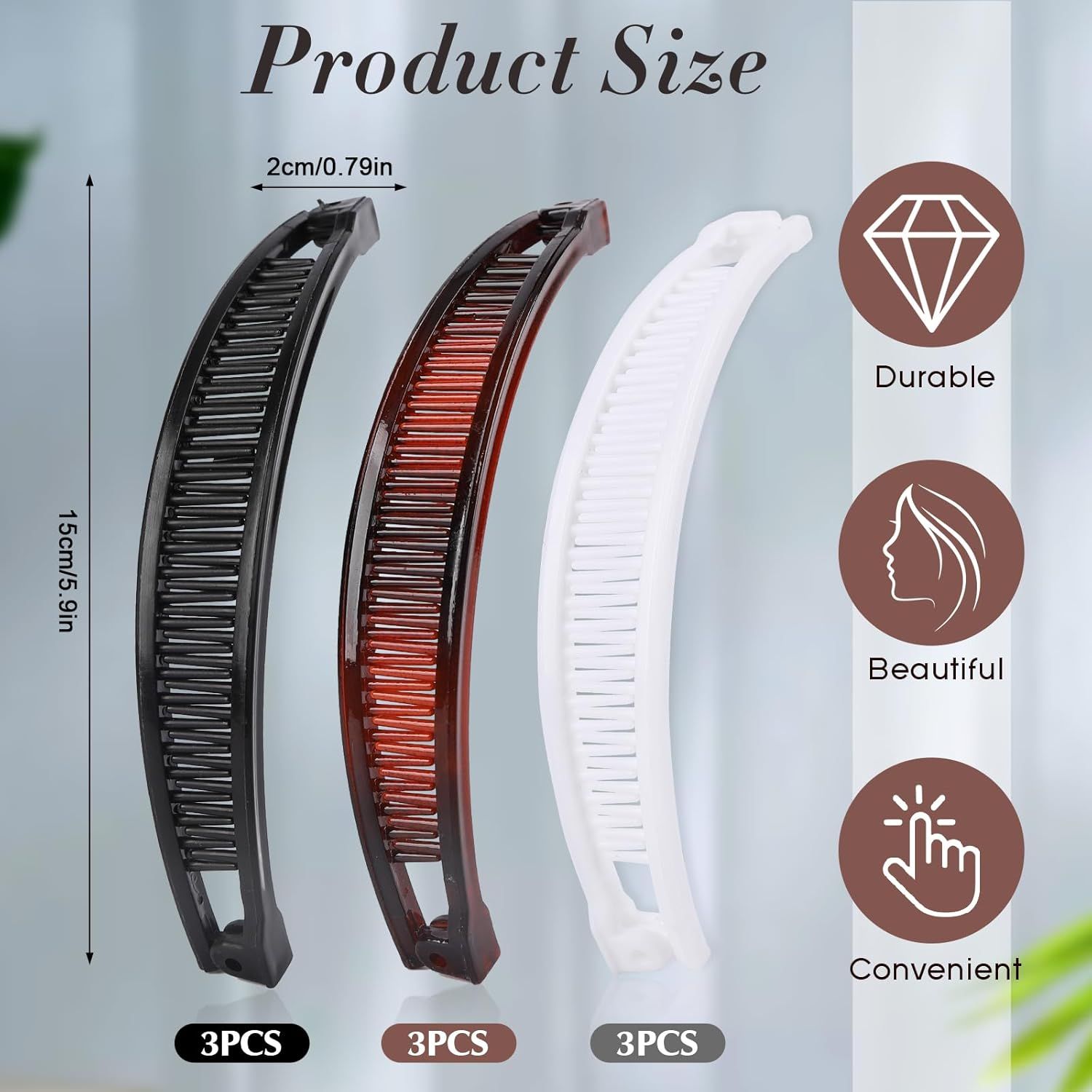 9 Pcs Banana Clips,Banana Hair Clips Ponytail Hair Holder for Long Thick and Curly Hair Women Girls(Brown,Black,White) - Image 3