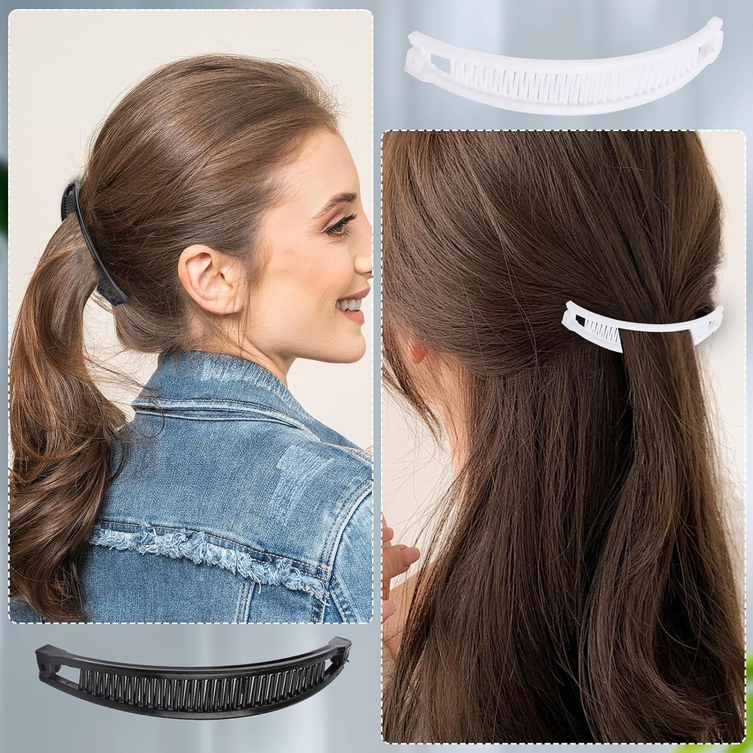 9 Pcs Banana Clips,Banana Hair Clips Ponytail Hair Holder for Long Thick and Curly Hair Women Girls(Brown,Black,White) - Image 4