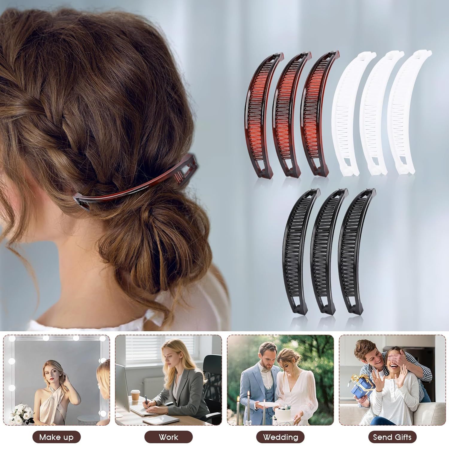 9 Pcs Banana Clips,Banana Hair Clips Ponytail Hair Holder for Long Thick and Curly Hair Women Girls(Brown,Black,White) - Image 6