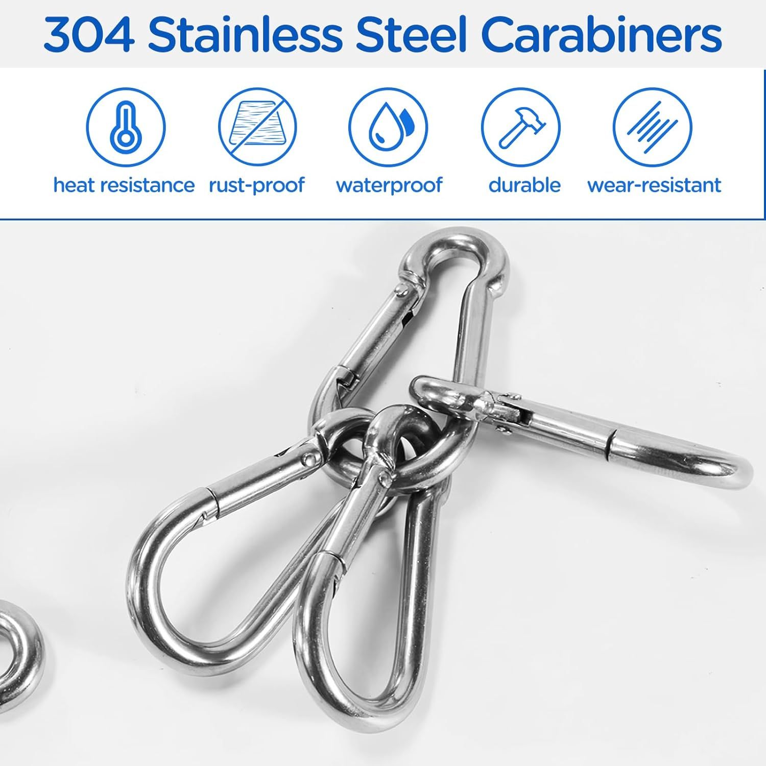 304 Stainless Steel Carabiners，M6 Carabiners Clips for Camping,Swing,Hiking,Hammock,Water Bottle, Backpack - Image 3