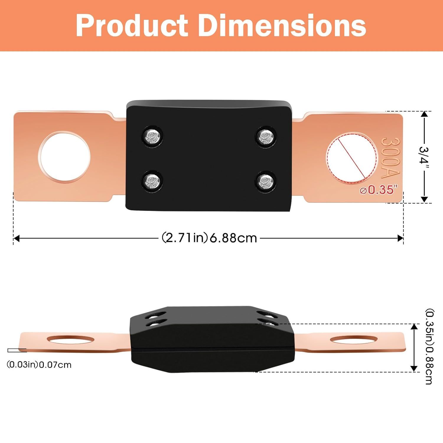 3Pcs High Current Bolt-on Fuses,300 Amp Fuses for Cars,Buses,Trucks,Construction Vehicles,Boats,Caravan Cars - Image 2