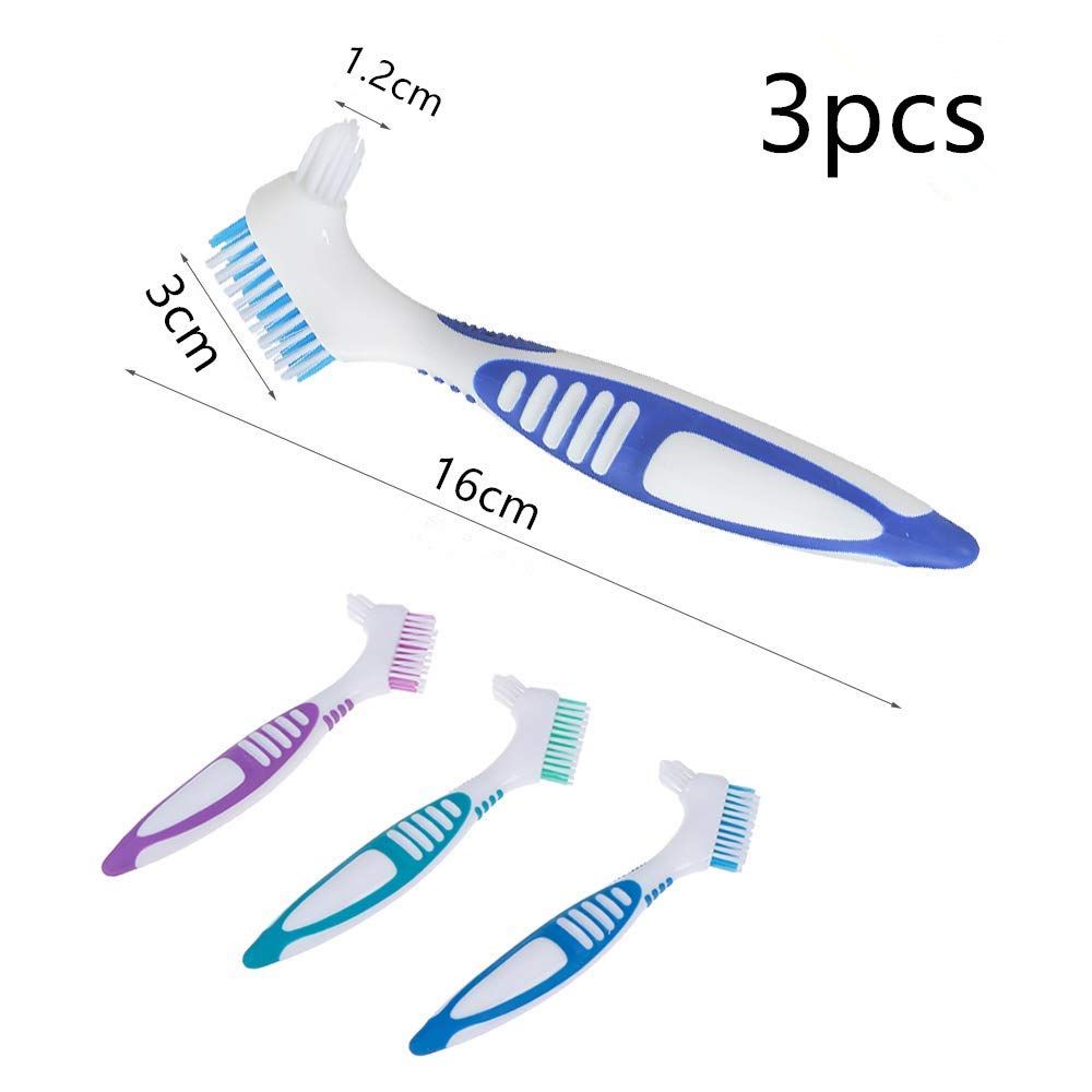 3 Pcs Denture Cleaning Brush Portable Cleaning Brush False Teeth Brushes for Denture Care Denture Cleaner with Multi-Layered Soft Bristles and Dual Angled - Image 2