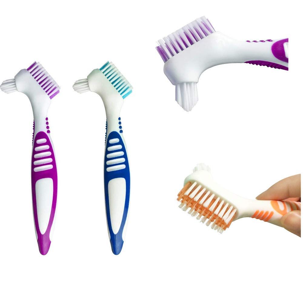 3 Pcs Denture Cleaning Brush Portable Cleaning Brush False Teeth Brushes for Denture Care Denture Cleaner with Multi-Layered Soft Bristles and Dual Angled - Image 3