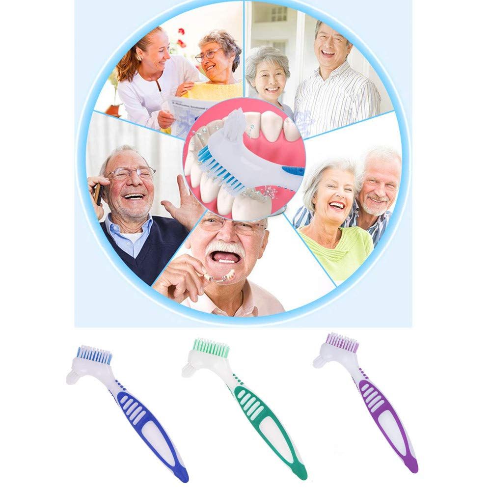 3 Pcs Denture Cleaning Brush Portable Cleaning Brush False Teeth Brushes for Denture Care Denture Cleaner with Multi-Layered Soft Bristles and Dual Angled - Image 4