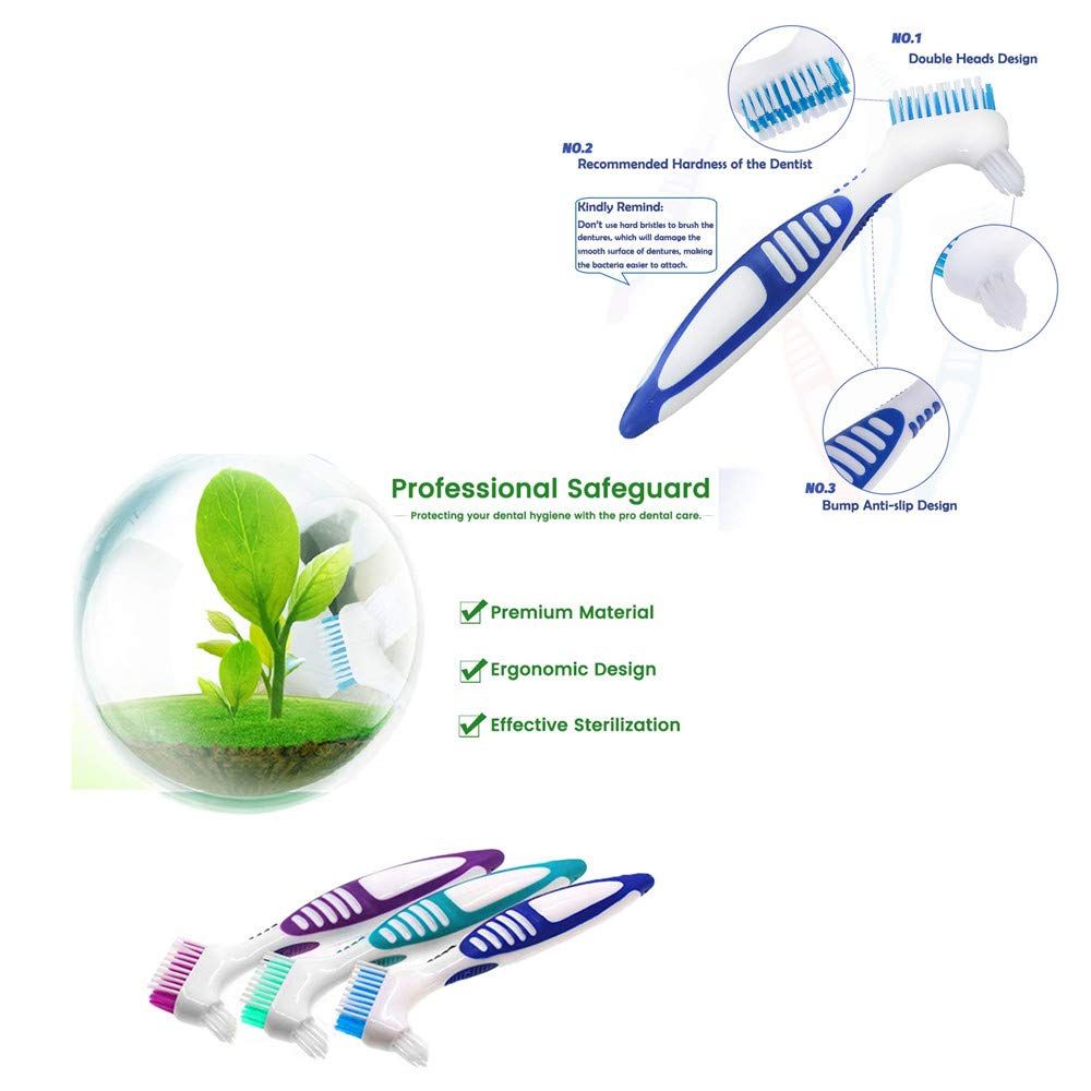 3 Pcs Denture Cleaning Brush Portable Cleaning Brush False Teeth Brushes for Denture Care Denture Cleaner with Multi-Layered Soft Bristles and Dual Angled - Image 6