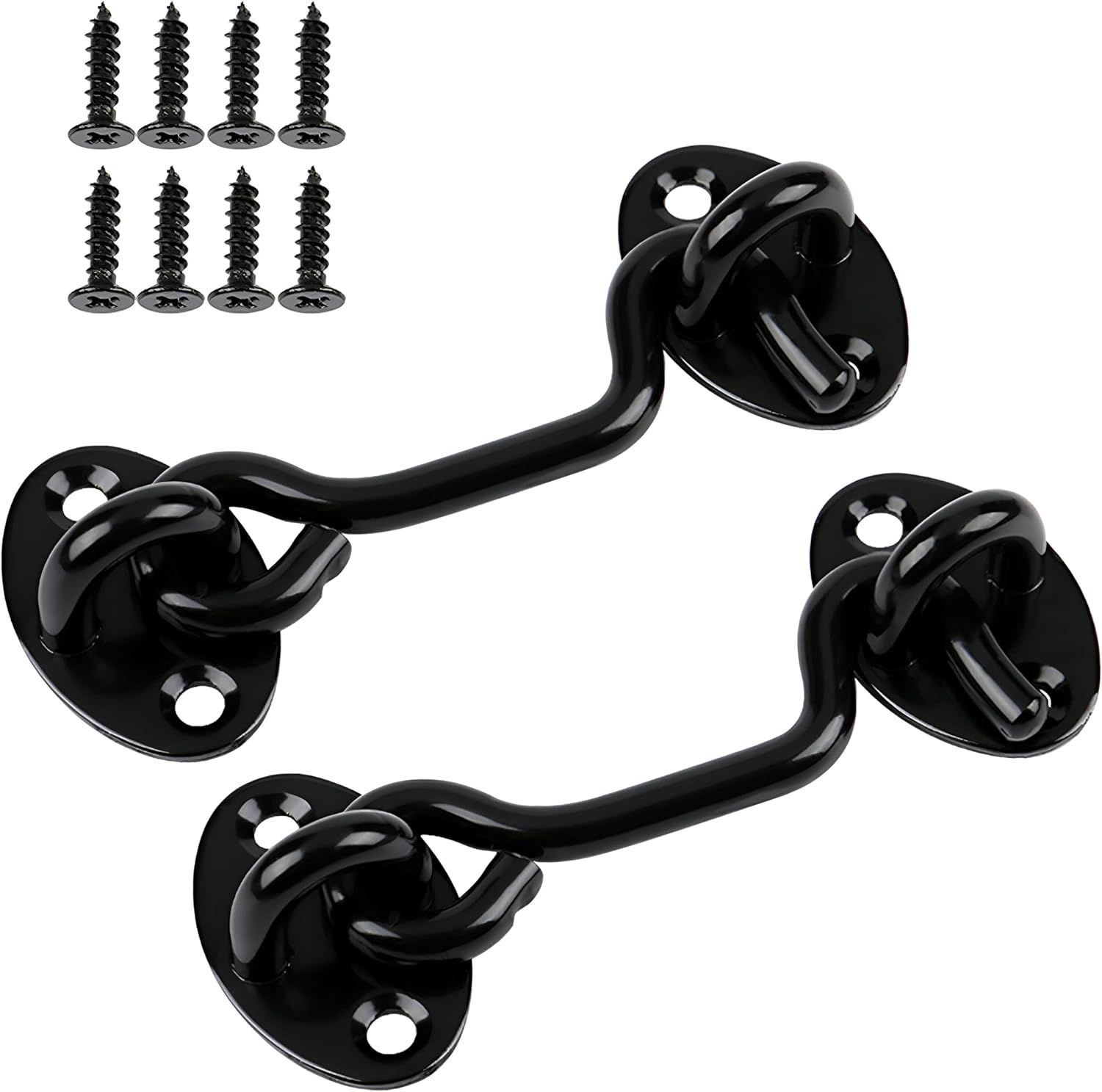 2 Pack 6'' Door Latch Door Lock Hardware, 6'' Hook and Eye Gate Latch Easy Lock for Barn Door, Black Sliding Door Lock with Screws for Window, Cabin Hooks - Image 1