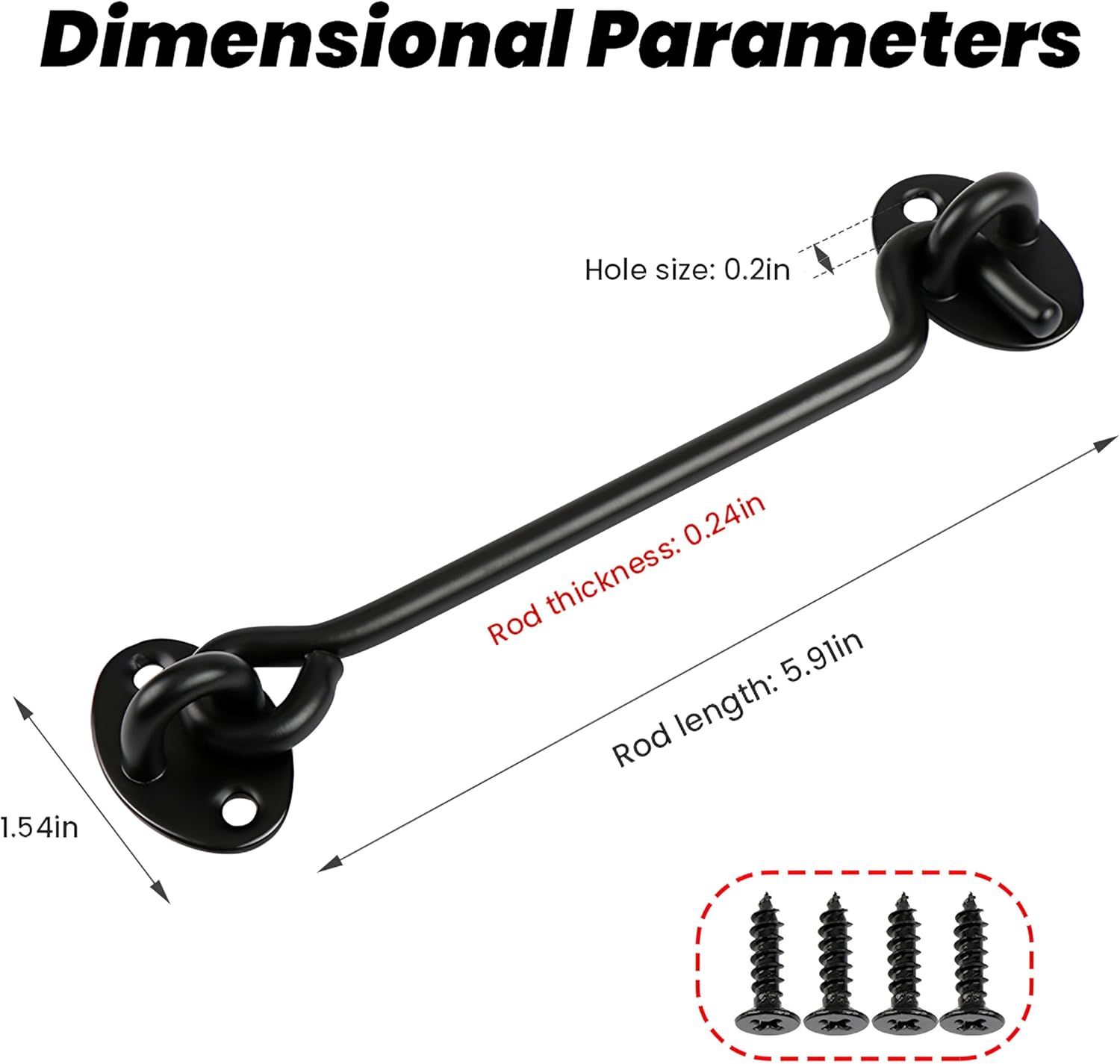 2 Pack 6'' Door Latch Door Lock Hardware, 6'' Hook and Eye Gate Latch Easy Lock for Barn Door, Black Sliding Door Lock with Screws for Window, Cabin Hooks - Image 3