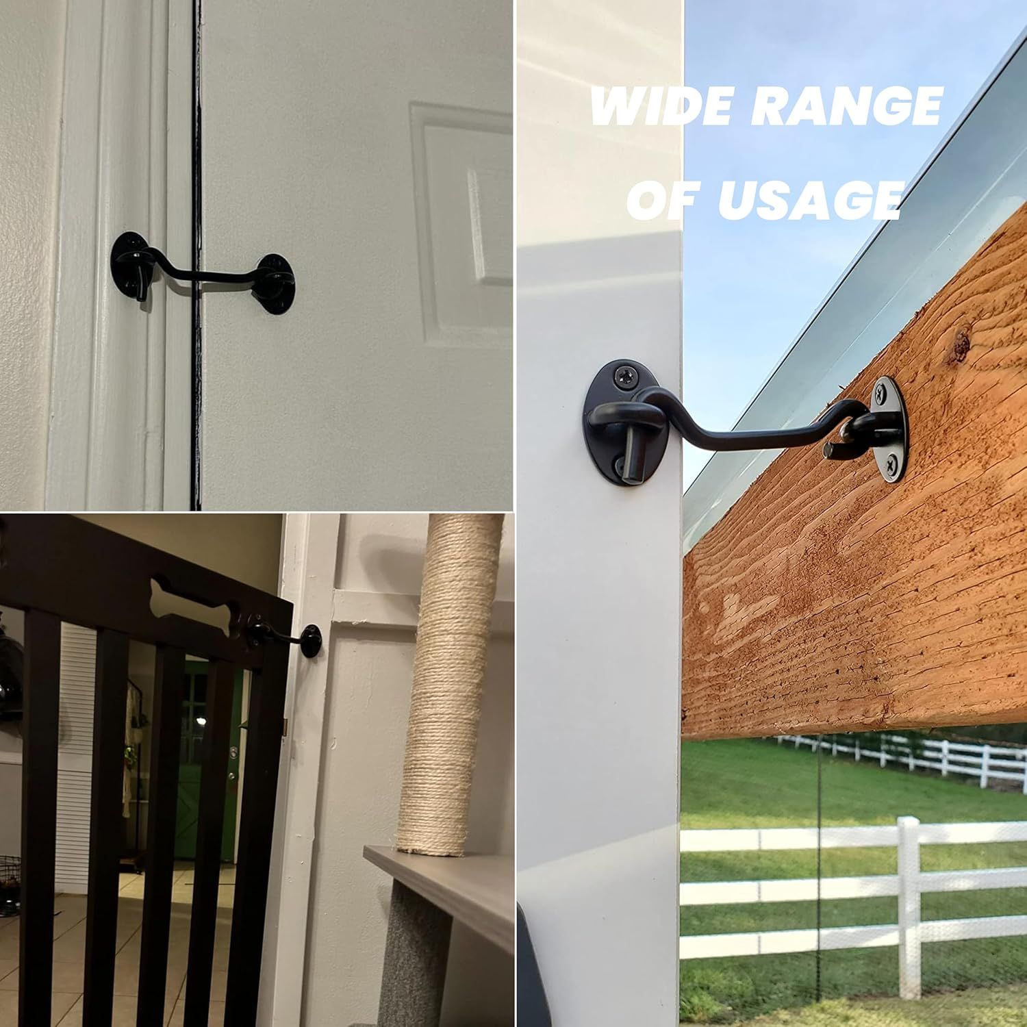 2 Pack 6'' Door Latch Door Lock Hardware, 6'' Hook and Eye Gate Latch Easy Lock for Barn Door, Black Sliding Door Lock with Screws for Window, Cabin Hooks - Image 4
