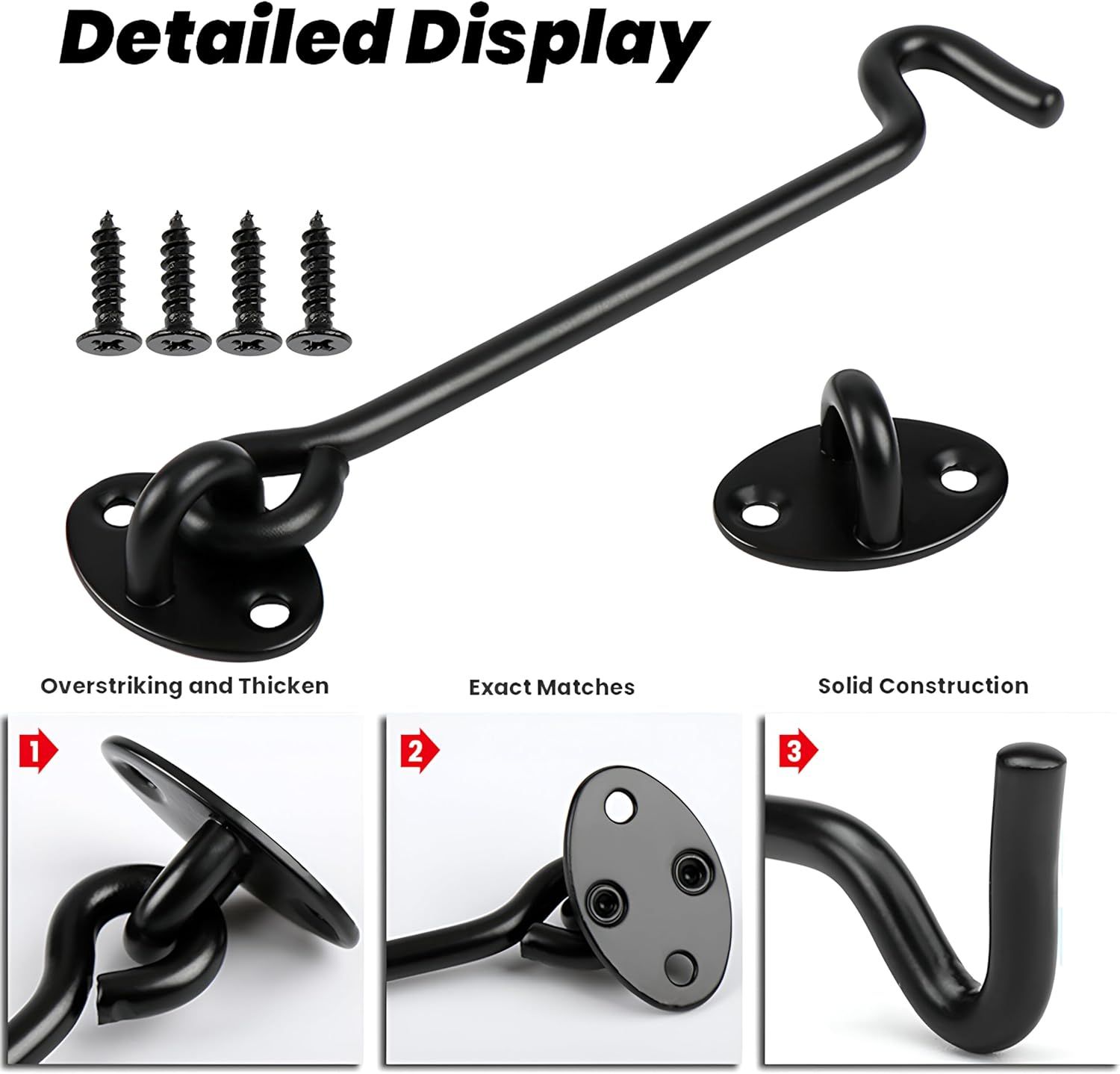 2 Pack 6'' Door Latch Door Lock Hardware, 6'' Hook and Eye Gate Latch Easy Lock for Barn Door, Black Sliding Door Lock with Screws for Window, Cabin Hooks - Image 5