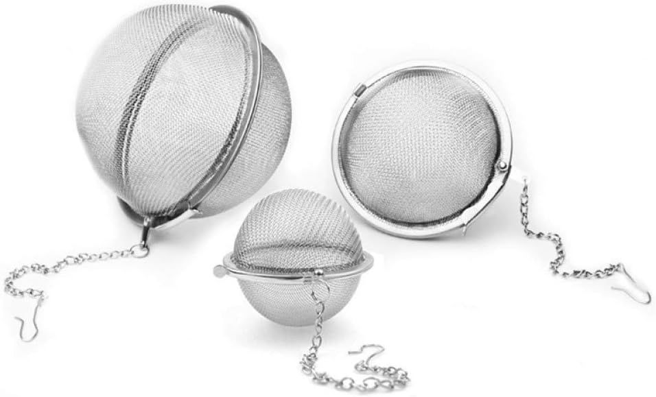 3pcs Stainless steel fine mesh seasoning ball kitchen soup spice stew filter kitchen tool metal tea bag tea ball (3pcs Round Shape),Silver,5cm/6cm/7cm - Image 1