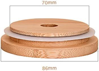 4 Pack 86mm Wide Mouth Bamboo Mason Jar Lids with Straw Hole Reusable Bamboo Caps Leak-Proof Glass Canning Drinking Storage Jars Lid - Image 3