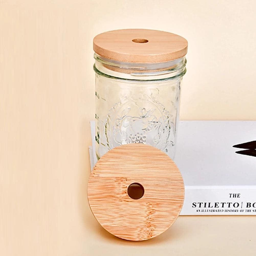 4 Pack 86mm Wide Mouth Bamboo Mason Jar Lids with Straw Hole Reusable Bamboo Caps Leak-Proof Glass Canning Drinking Storage Jars Lid - Image 4
