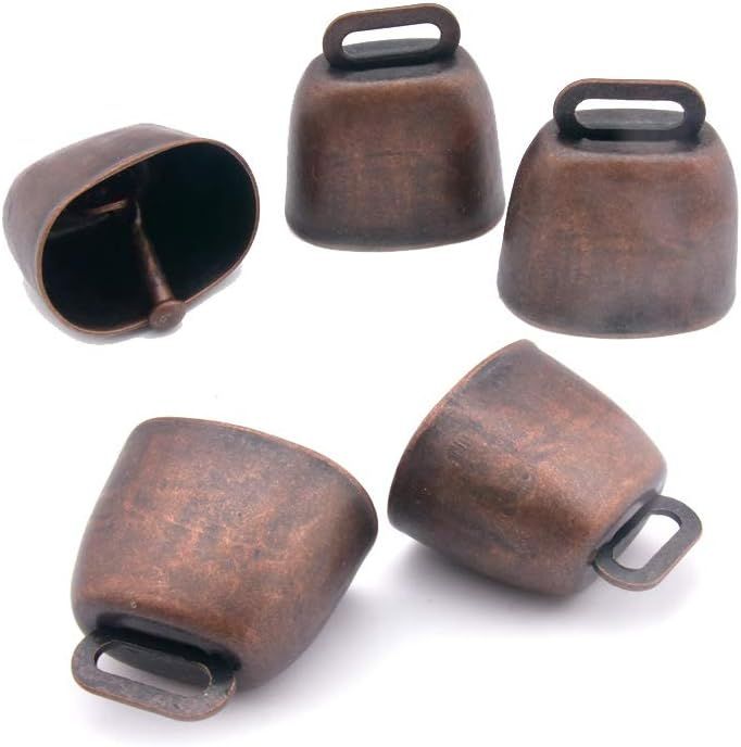 5 Pack Grazing Copper Bells, Metal Cow Bells for Dogs, Animal Copper Loud Bronze Bell, Small Brass Bell, for Cow Horse Sheep Cats Small Pets Anti-Theft Accessories (Red Bronze) - Image 1